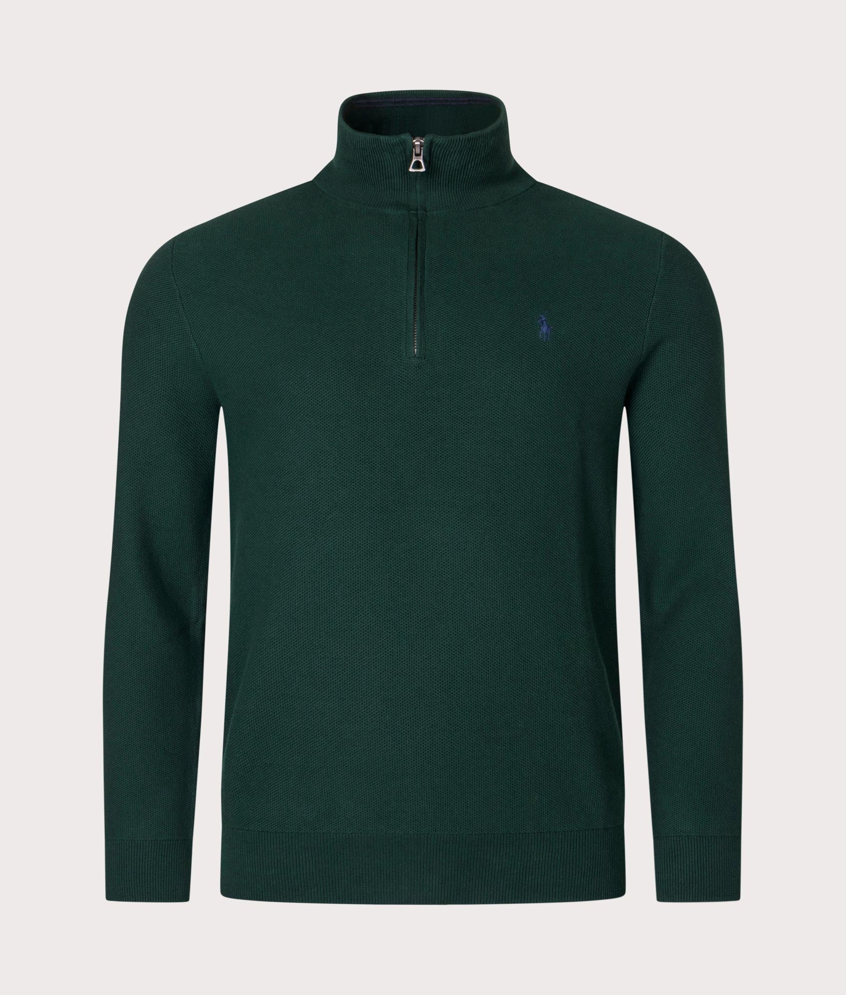 Polo Ralph Lauren Mens Quarter Zip Contrast Logo Knit - Colour: 009 Moss Agate - Size: XL