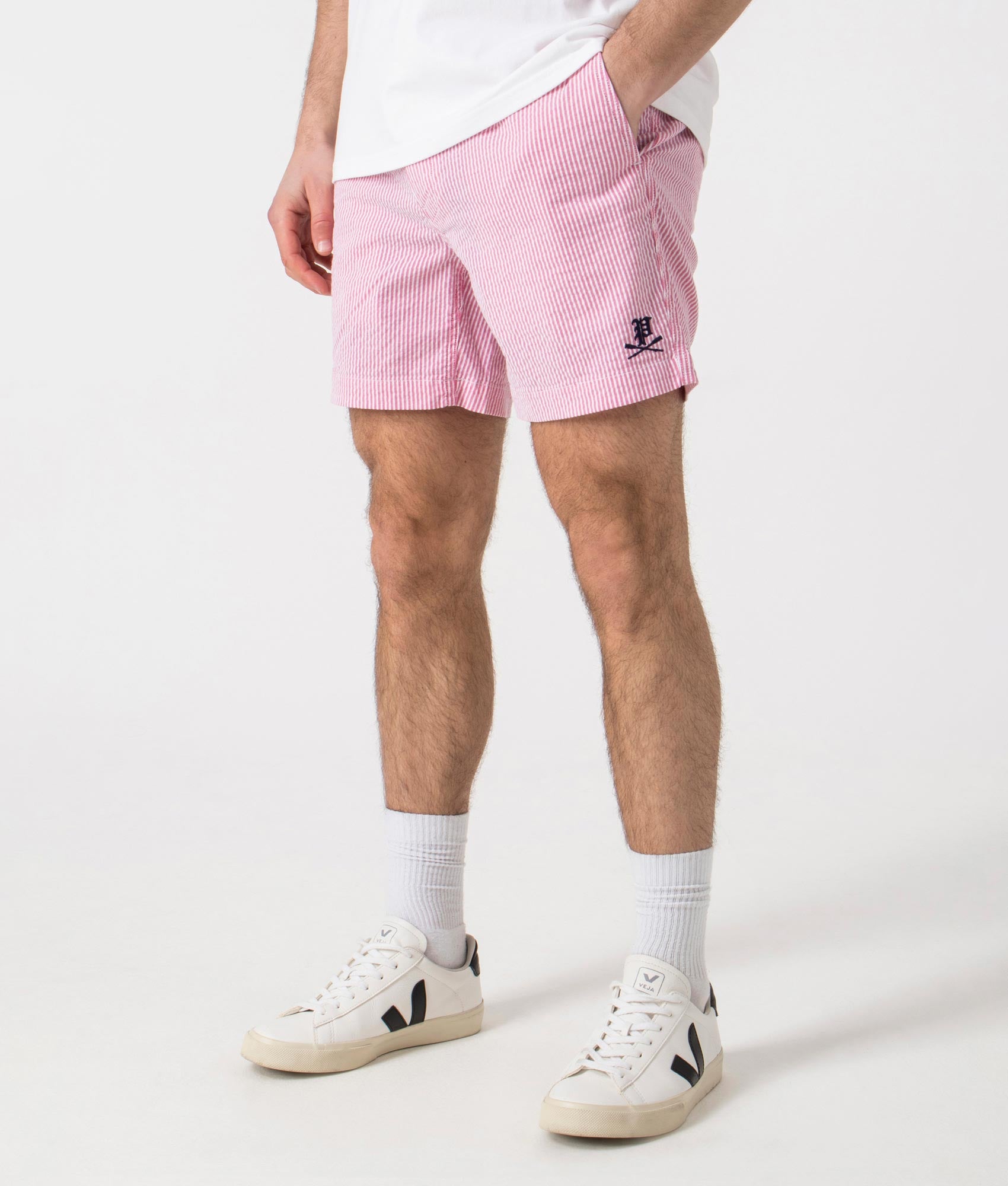 Polo Ralph Lauren Mens Classic Fit Twill Flat Front Shorts - Colour: 001 Pink Seersucker W/Gothic P 