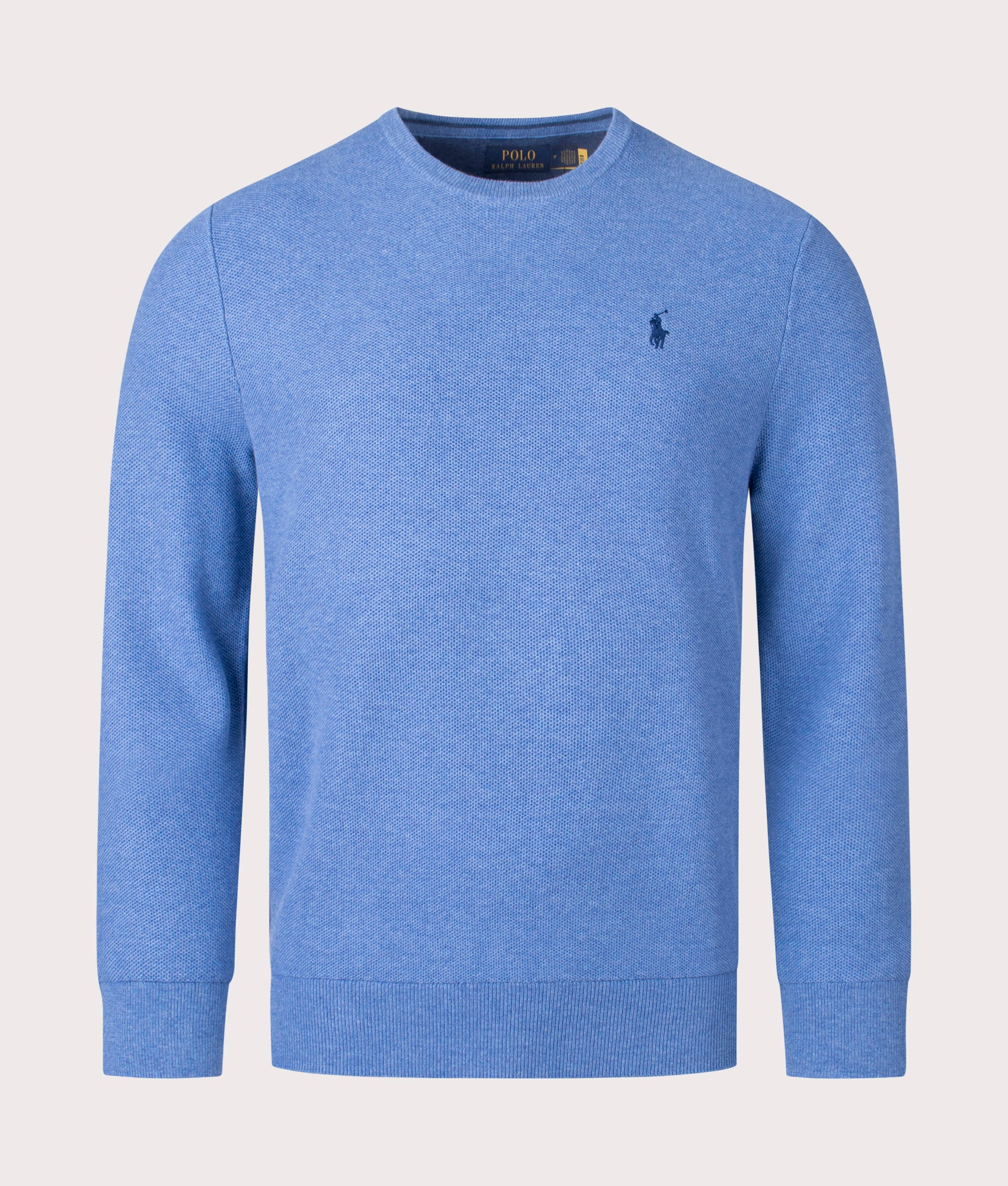 Polo Ralph Lauren Mens Textured Cotton Mesh Knitted Jumper - Colour: 507 Blue Stone Heather - Size: 