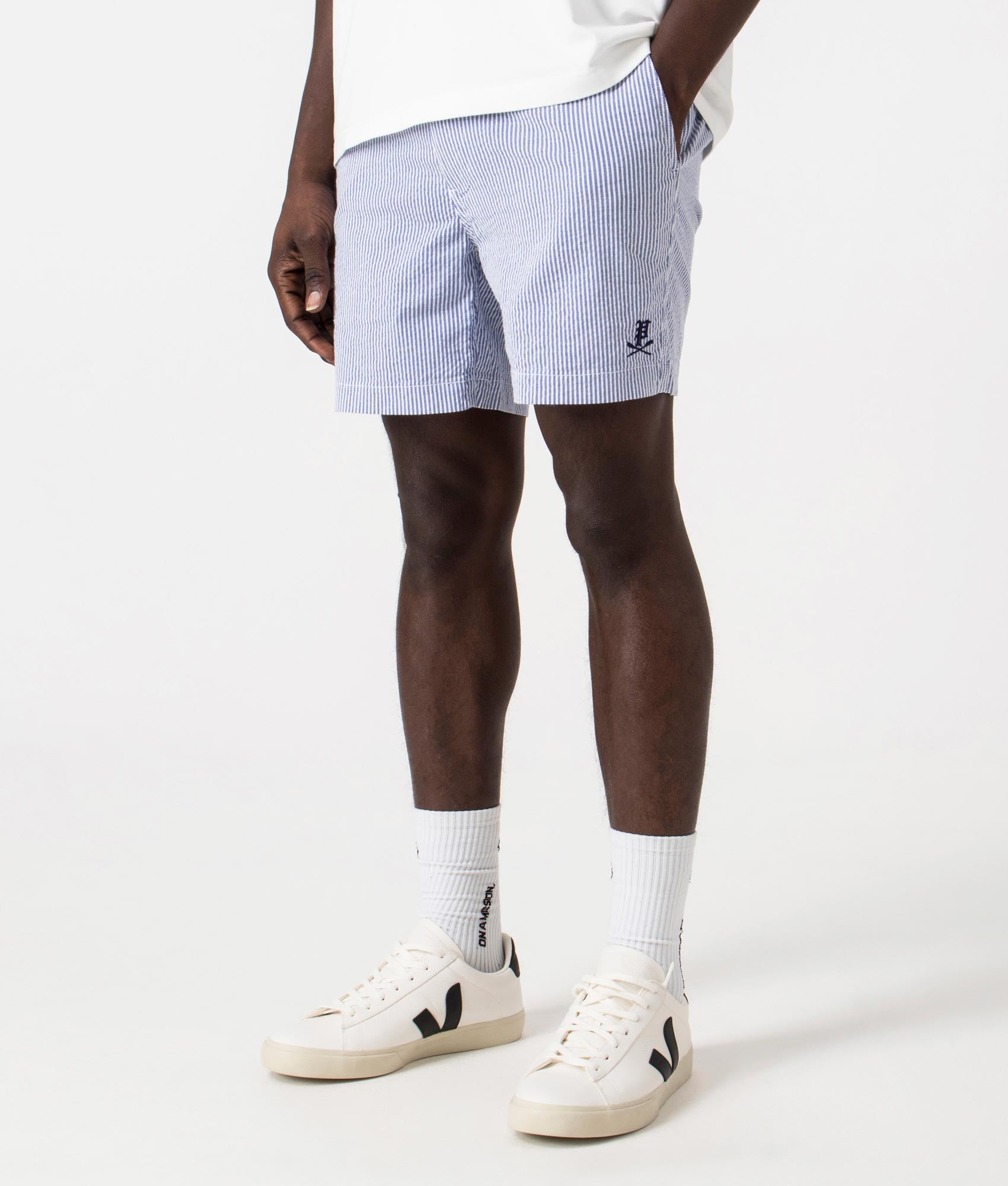 Polo Ralph Lauren Mens Classic Fit Teill Flat Front Shorts - Colour: 002 Blue Seersucker W/Gothic Po