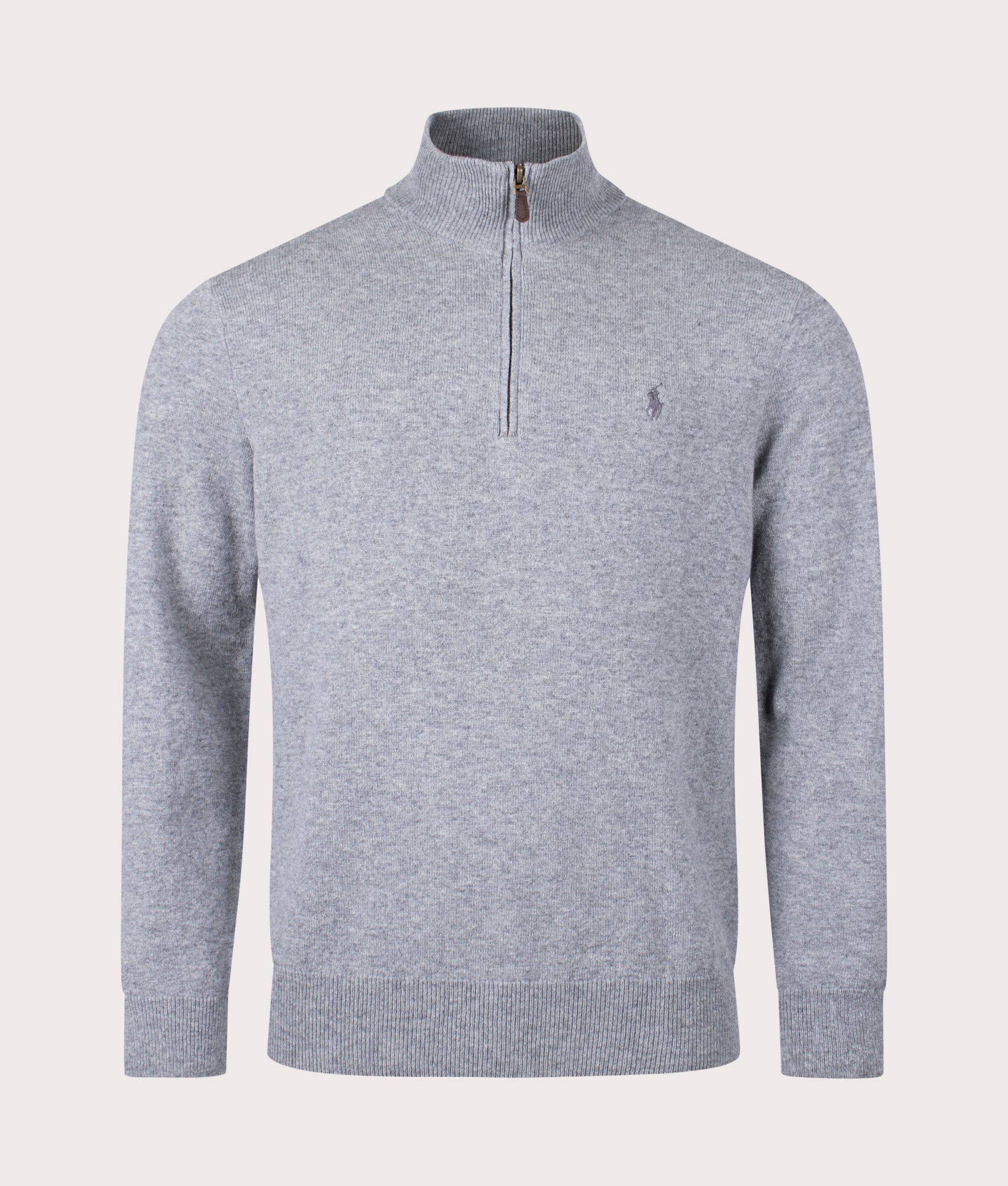 Polo Ralph Lauren Mens Merino Wool Quarter Zip Jumper - Colour: 009 Fawn Grey Heather - Size: XL