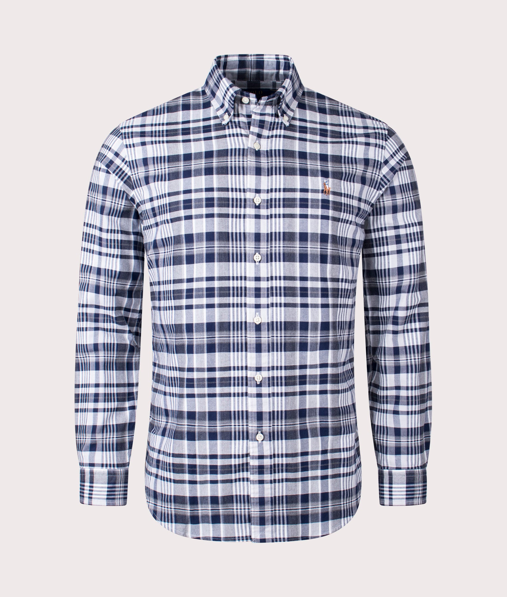 Polo Ralph Lauren Mens Custom Fit Checkered Oxford Shirt - Colour: 001 Grey Heather/Navy Multi - Siz