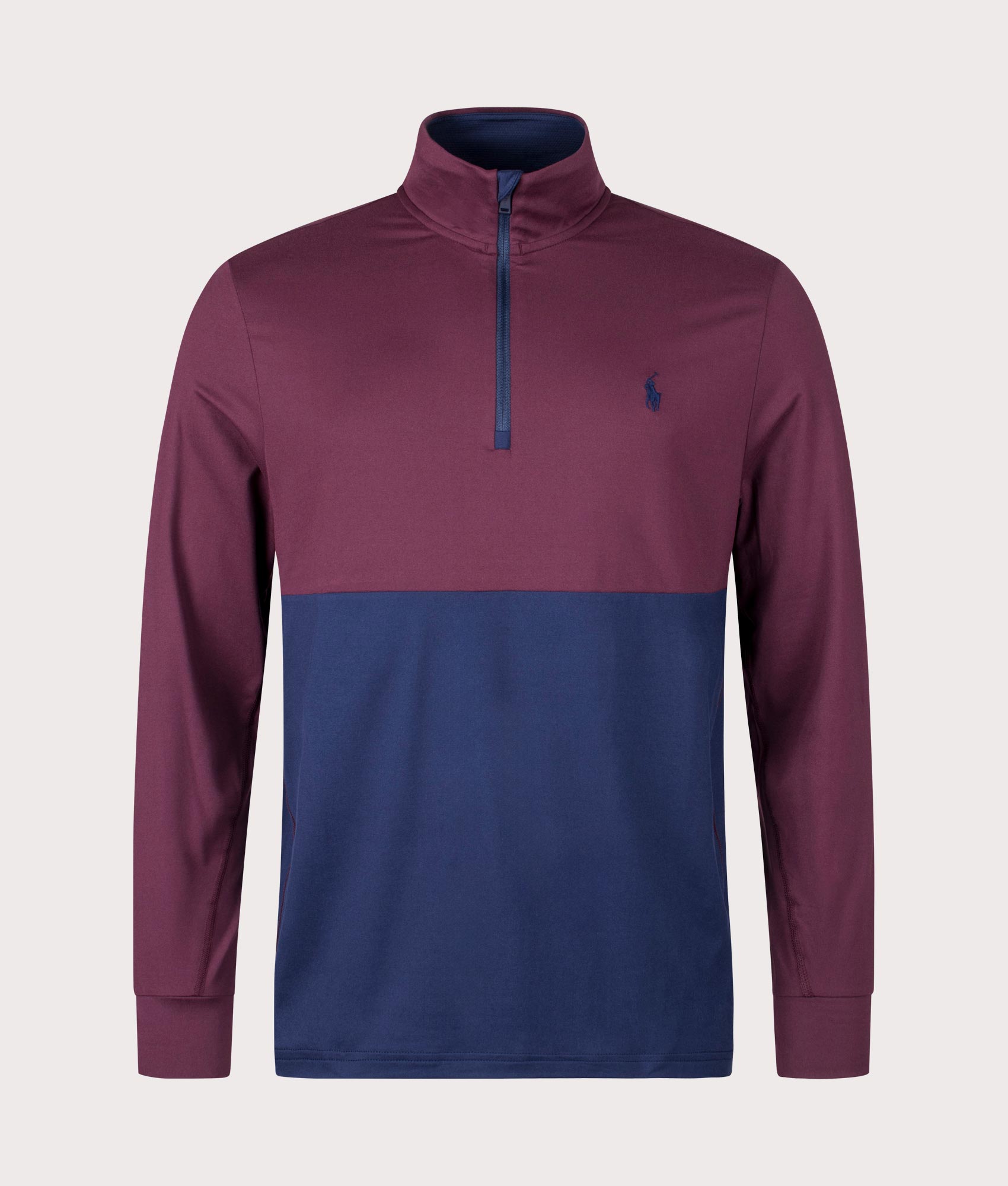 Polo Ralph Lauren Mens Quarter Zip Jersey Sweatshirt - Colour: 003 Harvard Wine/Refined Navy - Size: