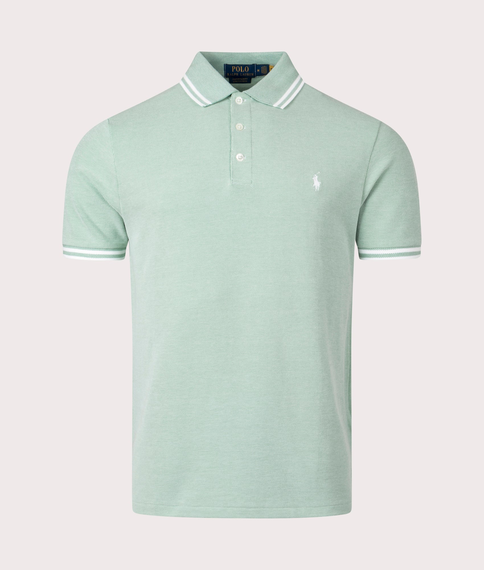 Polo Ralph Lauren Mens Custom Slim Fit Mesh Polo Shirt - Colour: 004 Essex Green/White - Size: Large