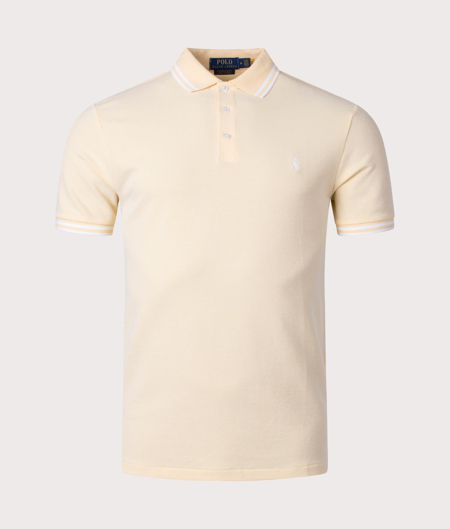 Polo Ralph Lauren Mens Custom Slim Fit Mesh Polo Shirt - Colour: 005 Fall Yellow/White - Size: Large