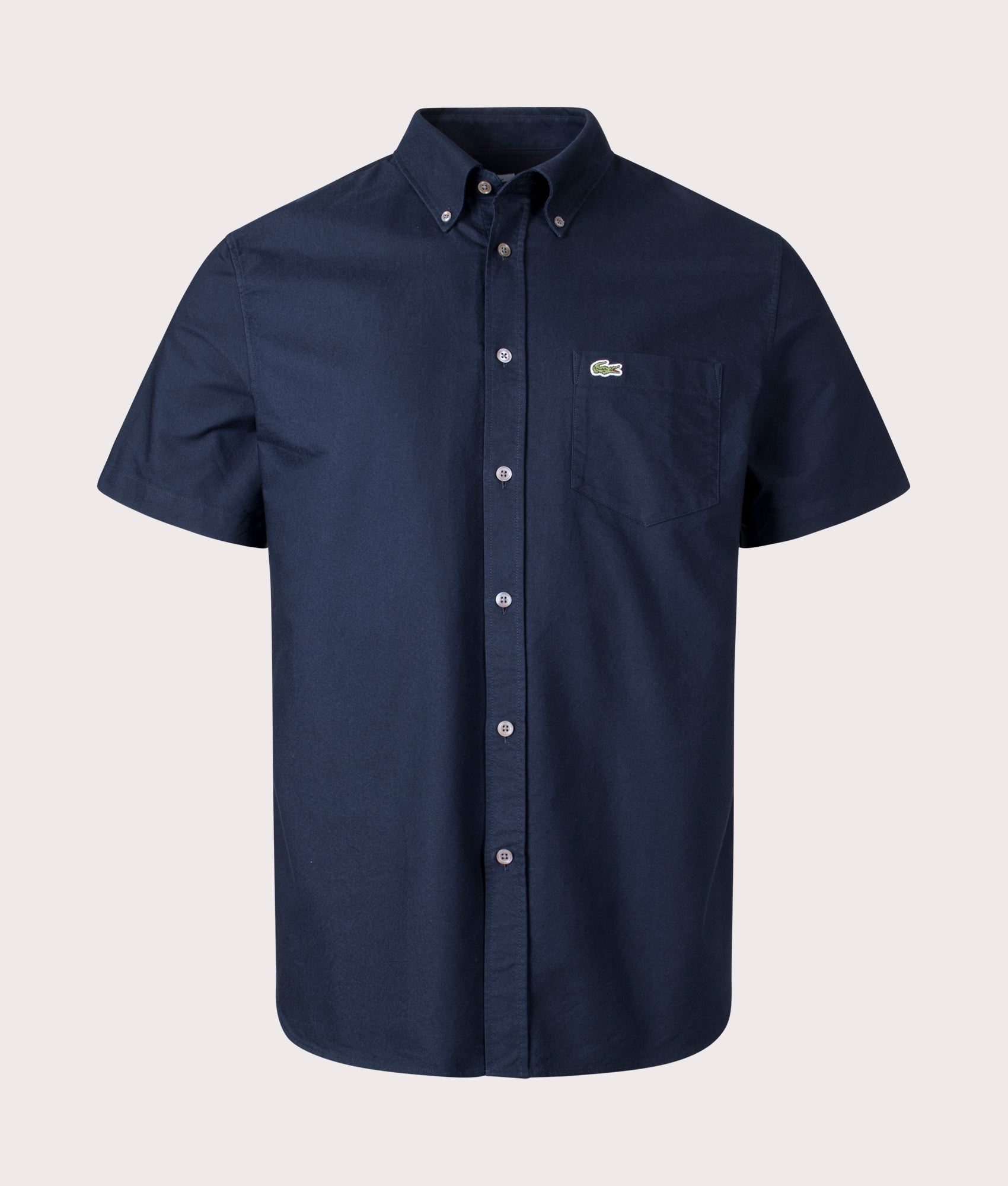 Lacoste Mens Short Sleeve Oxford Shirt - Colour: F2W Navy Blue - Size: 40/M