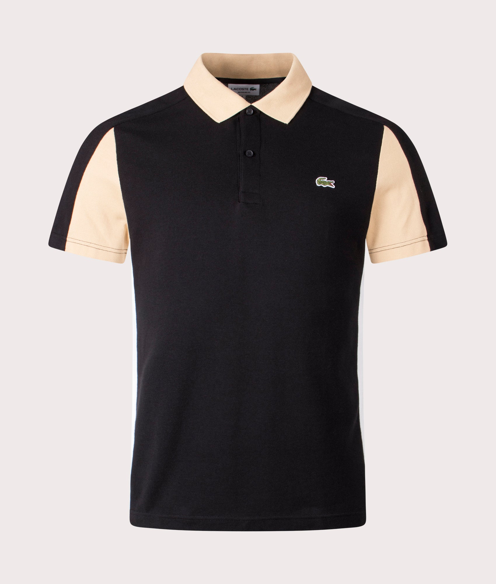 Lacoste Mens Cotton Pique Colourblock Polo Shirt - Colour: IKH Black/Croissant/Flour - Size: 4/M