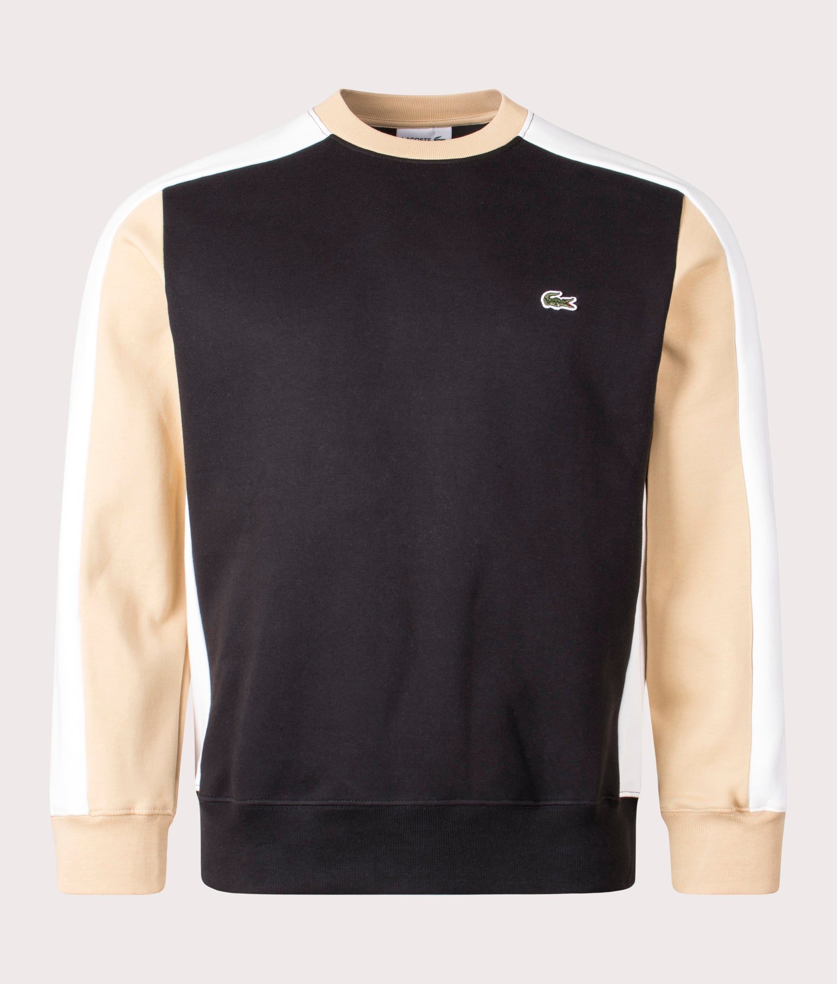 Lacoste Mens Brushed Fleece Colourblock Sweatshirt - Colour: IK0 Black/Flour/Croissant - Size: 4/M