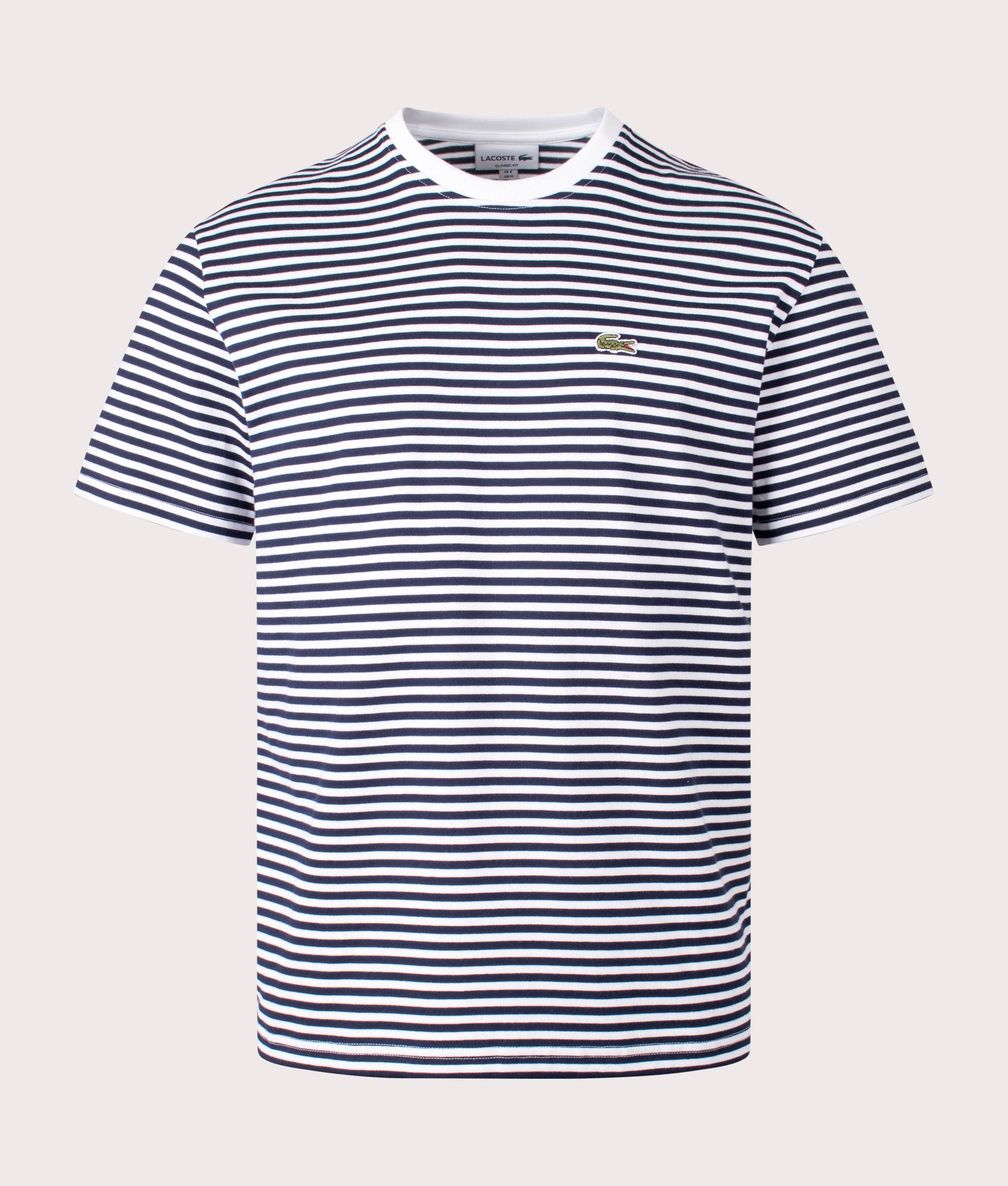 Lacoste Mens Heavy Cotton Striped T-Shirt - Colour: 522 White/Navy Blue - Size: 4/M