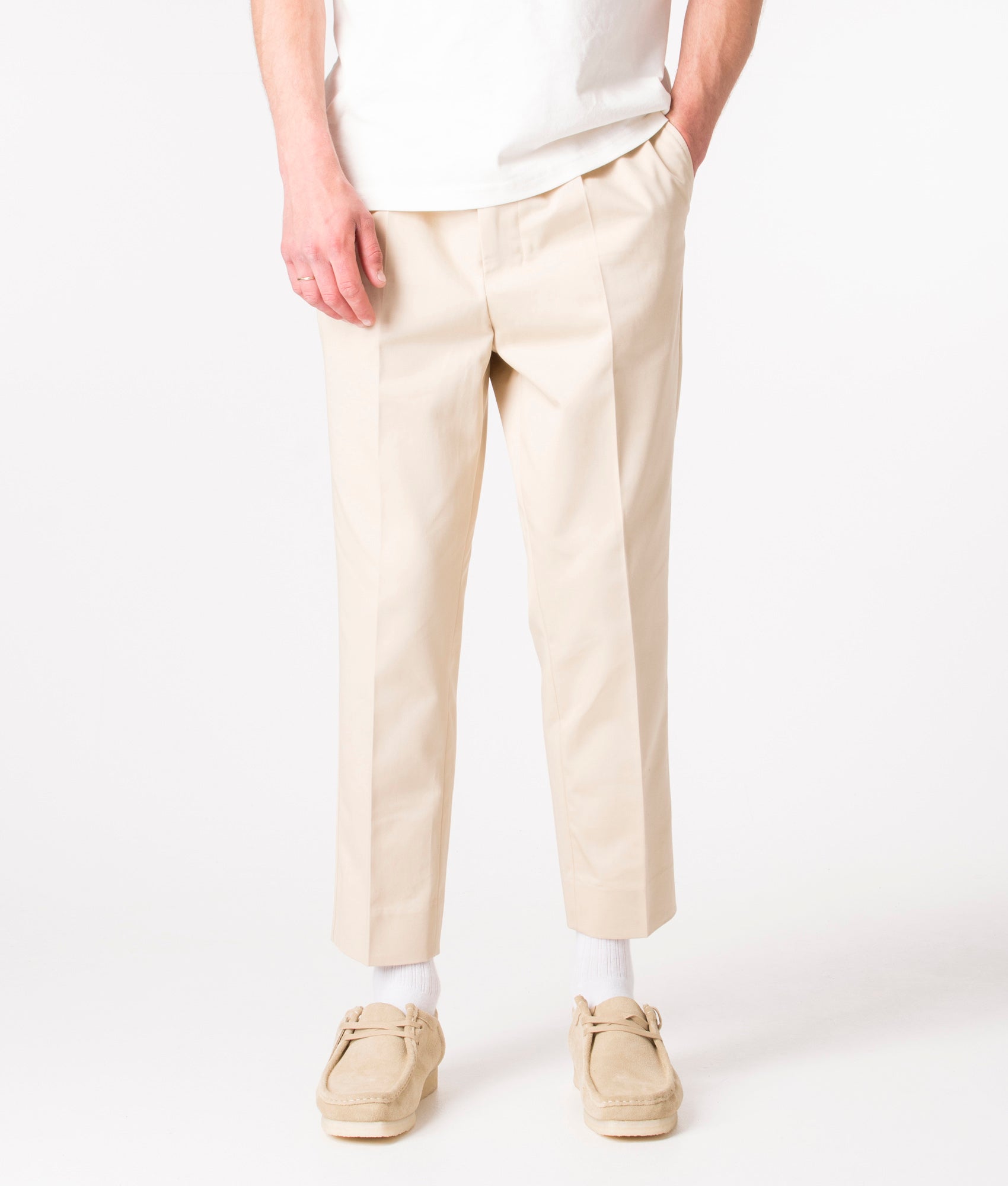 AMI Mens Regular Fit Elasticated Waist Gabardine Trousers - Colour: 709 Vanille - Size: XL/44