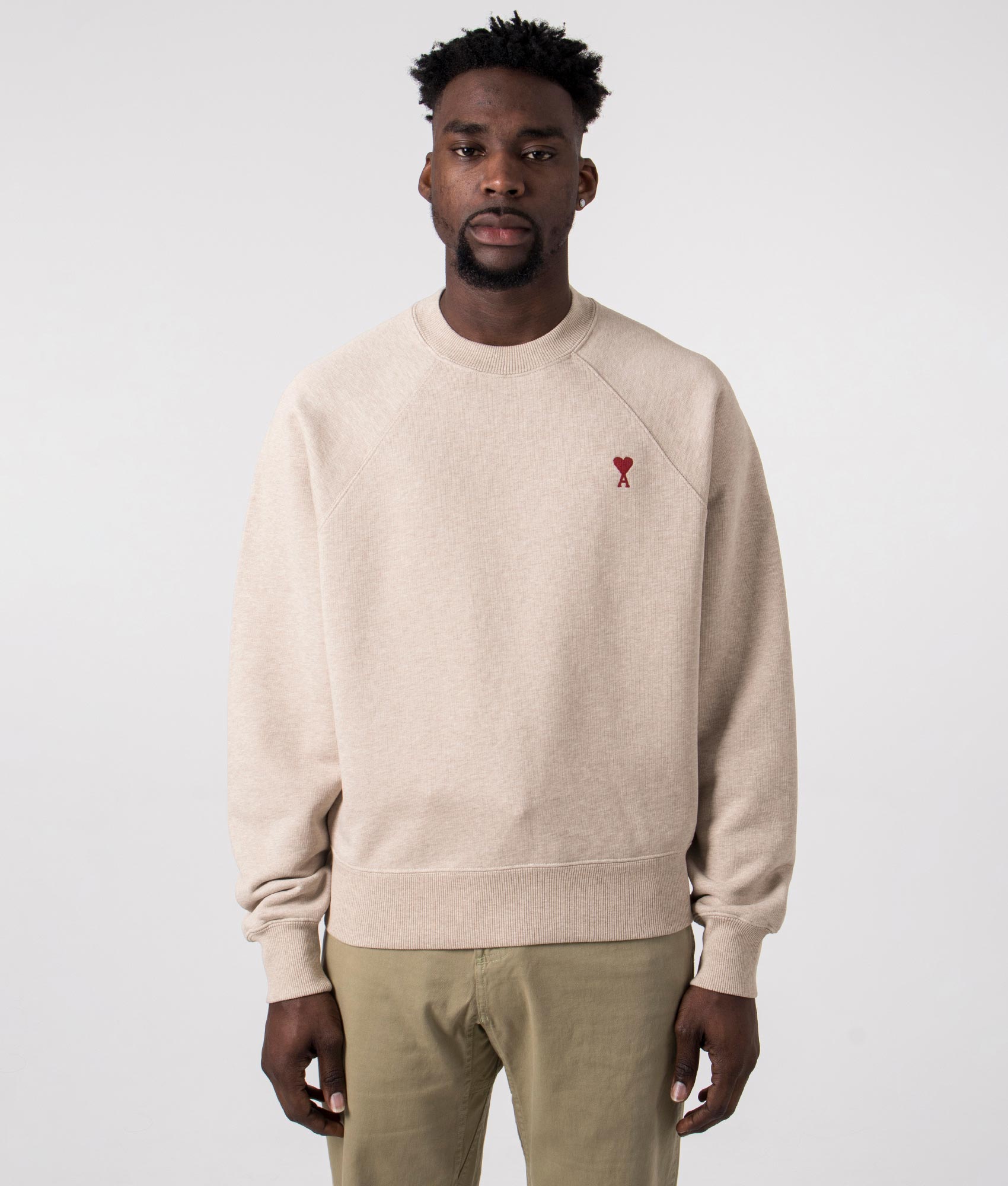 AMI Mens Ami De Coeur Loopback Sweatshirt - Colour: 2712 Heather Light Beige - Size: XXL