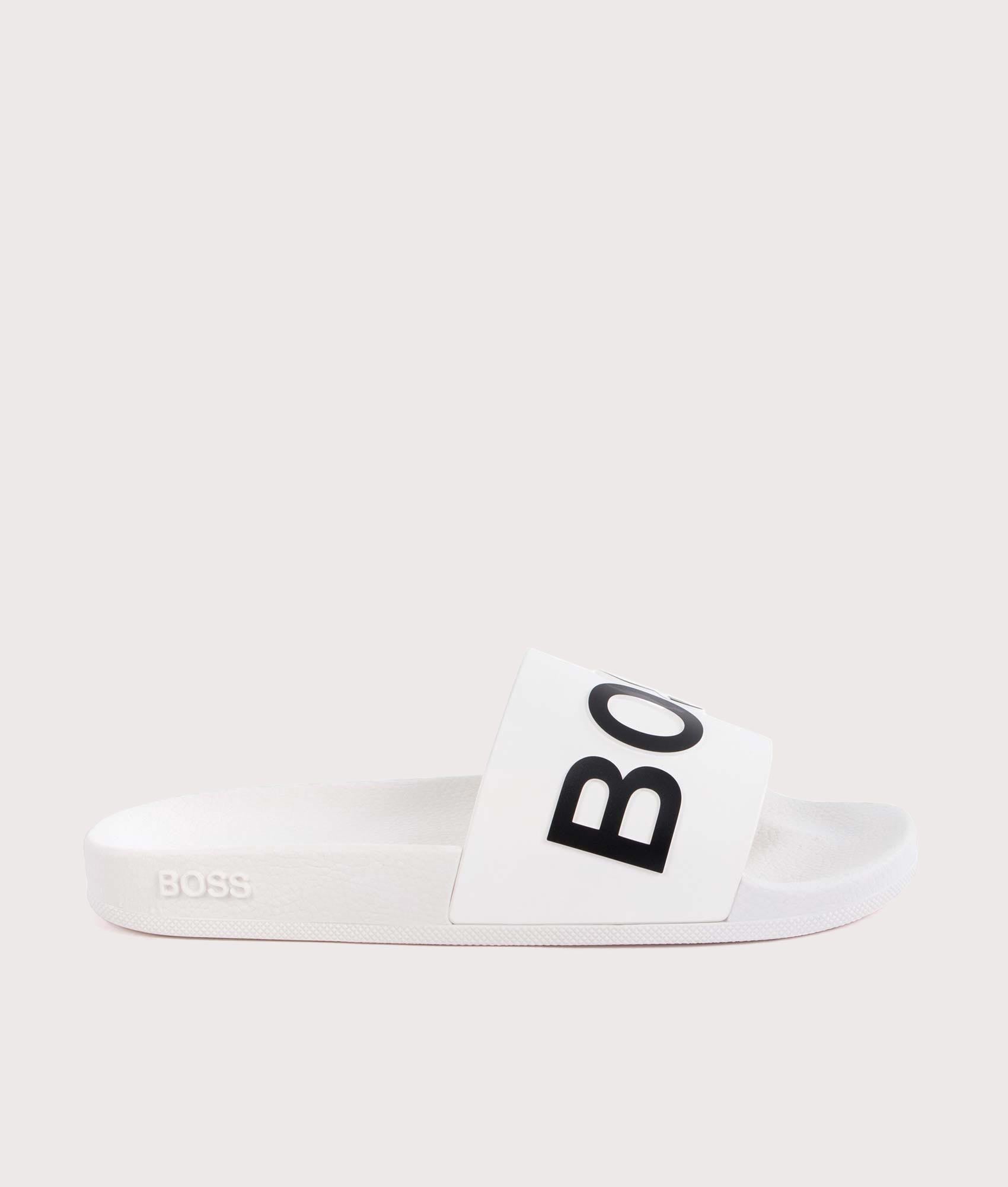 BOSS Mens Bay Logo Sliders - Colour: 100 White - Size: 8