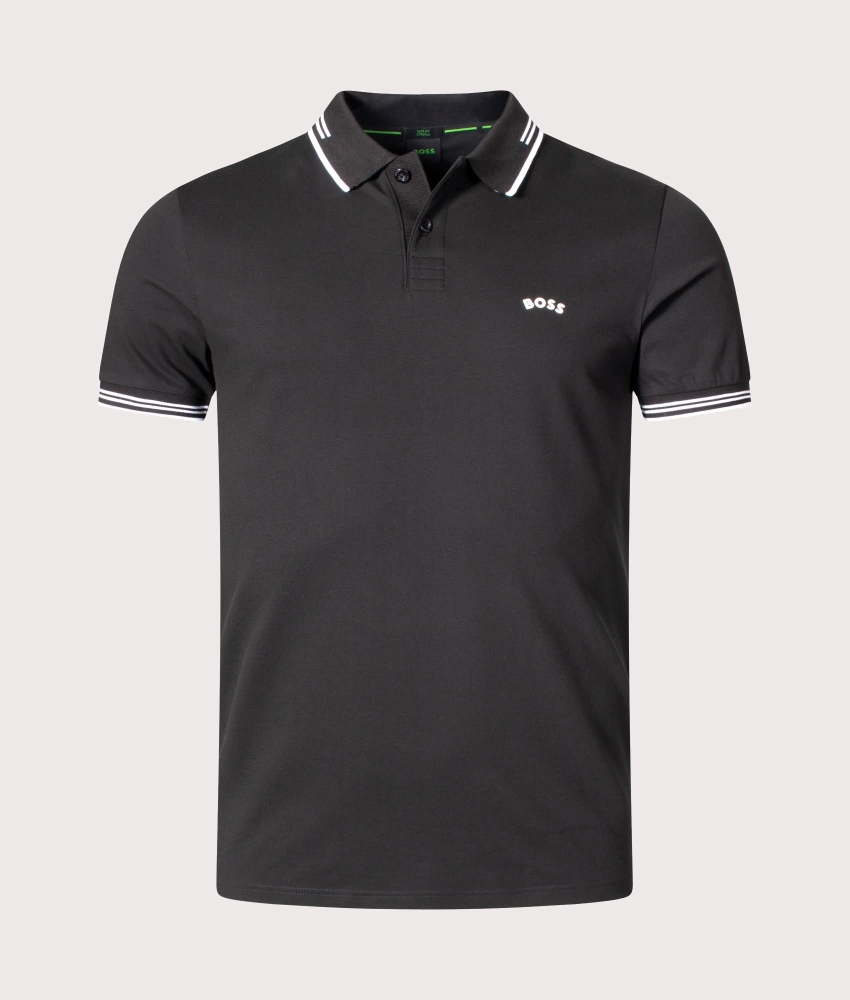 BOSS Mens Slim Fit Paul Curved Logo Polo Shirt - Colour: 001 Black - Size: Medium