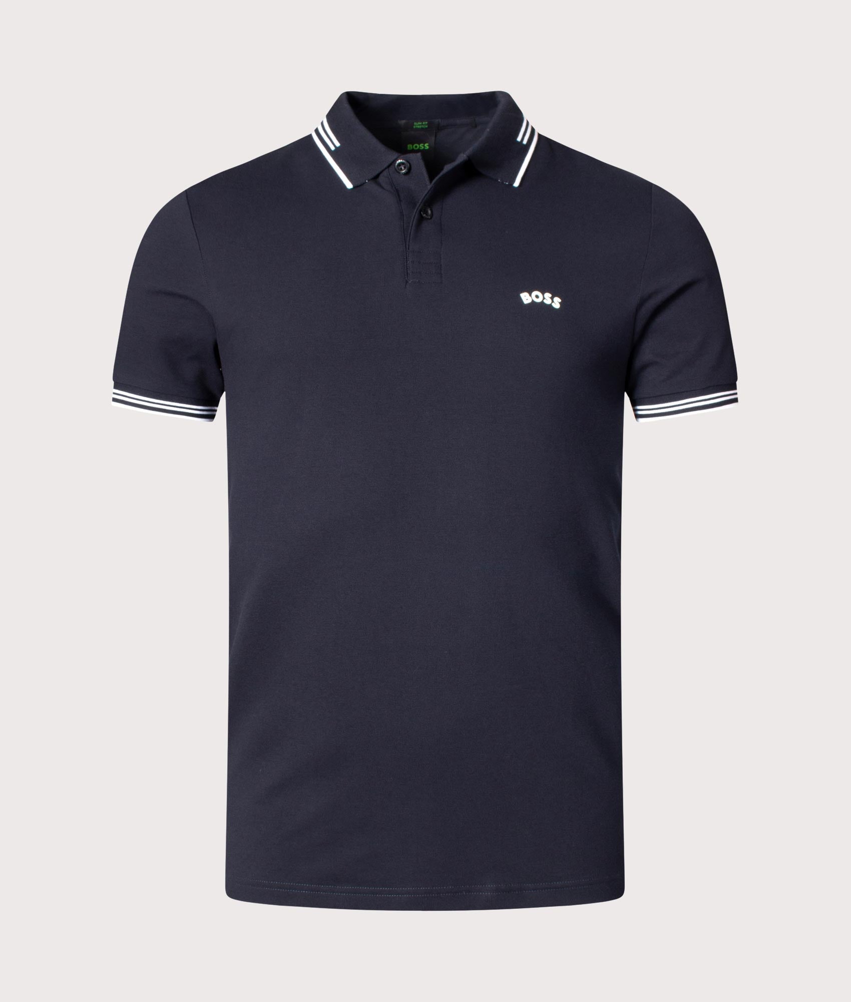 BOSS Mens Slim Fit Paul Curved Logo Polo Shirt - Colour: 402 Dark Blue - Size: Large