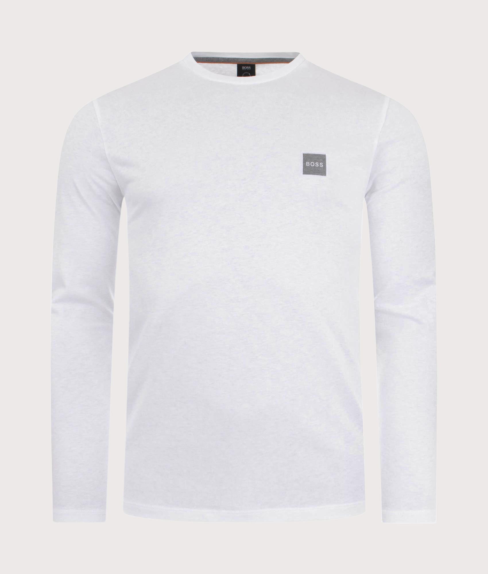 BOSS Mens Long Sleeve Tacks T-Shirt - Colour: 100 White - Size: Medium