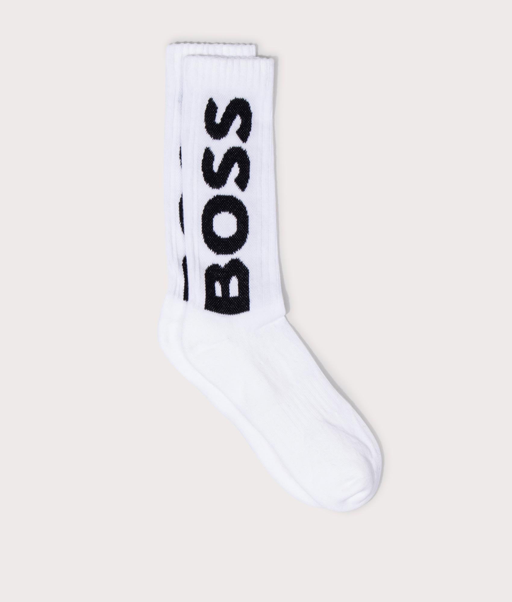 BOSS Mens Quarter Length Rib Logo CC Socks - Colour: 100 White - Size: 6-12