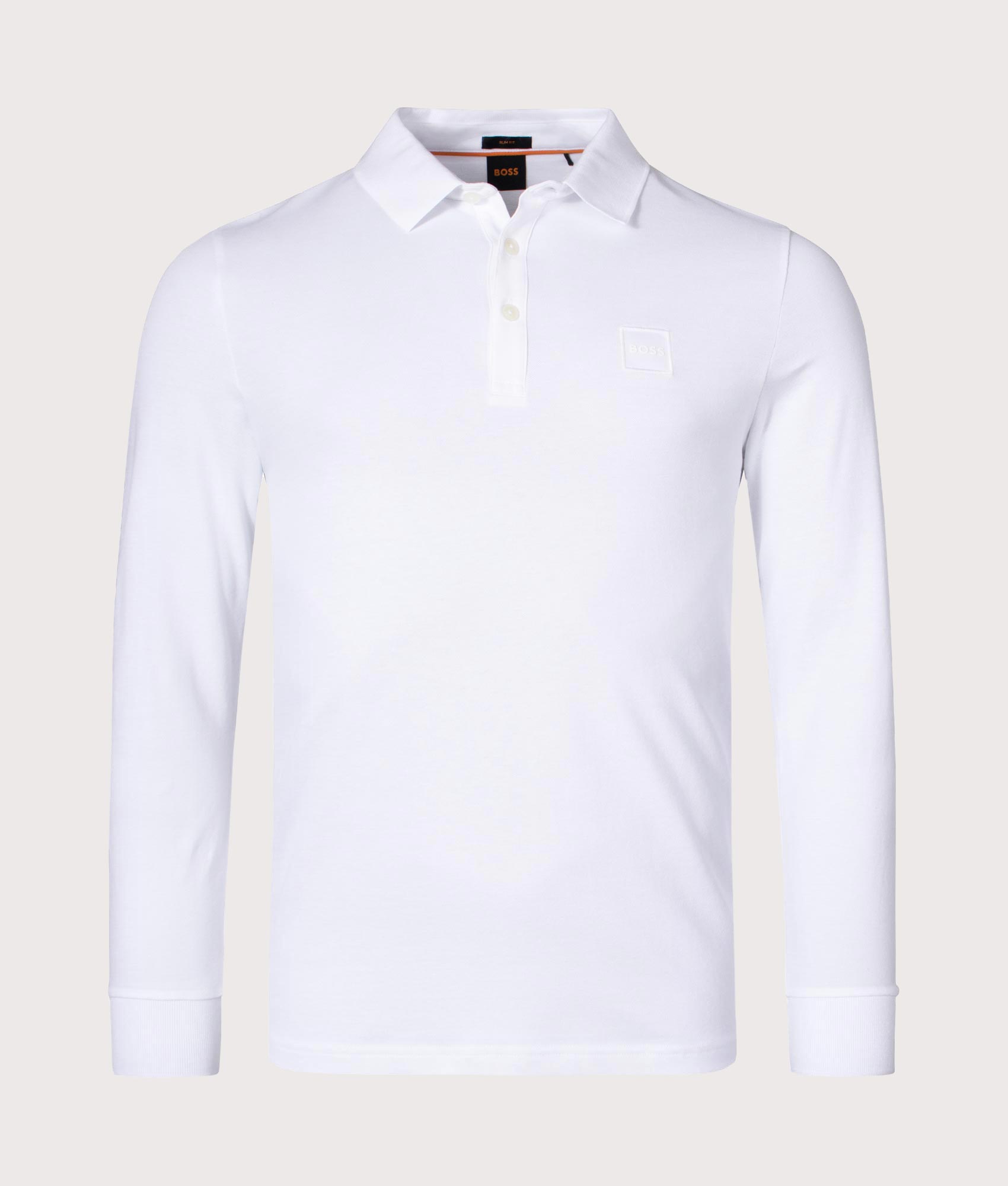 BOSS Mens Slim Fit Long Sleeve Passerby Polo Shirt - Colour: 100 White - Size: XXL