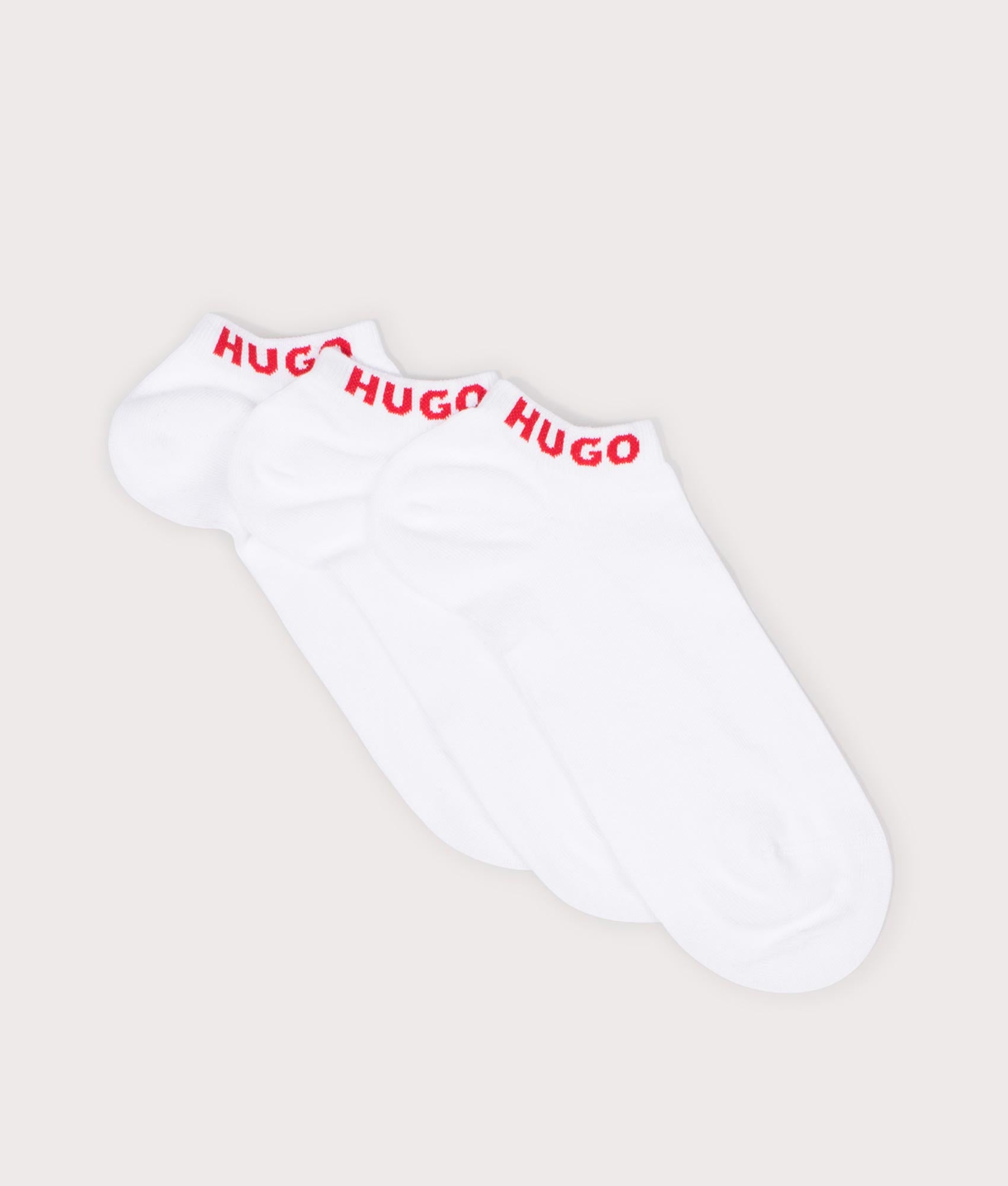 HUGO Mens Three Pack of Cuff Logo Ankle Socks - Colour: 100 White - Size: 6-9