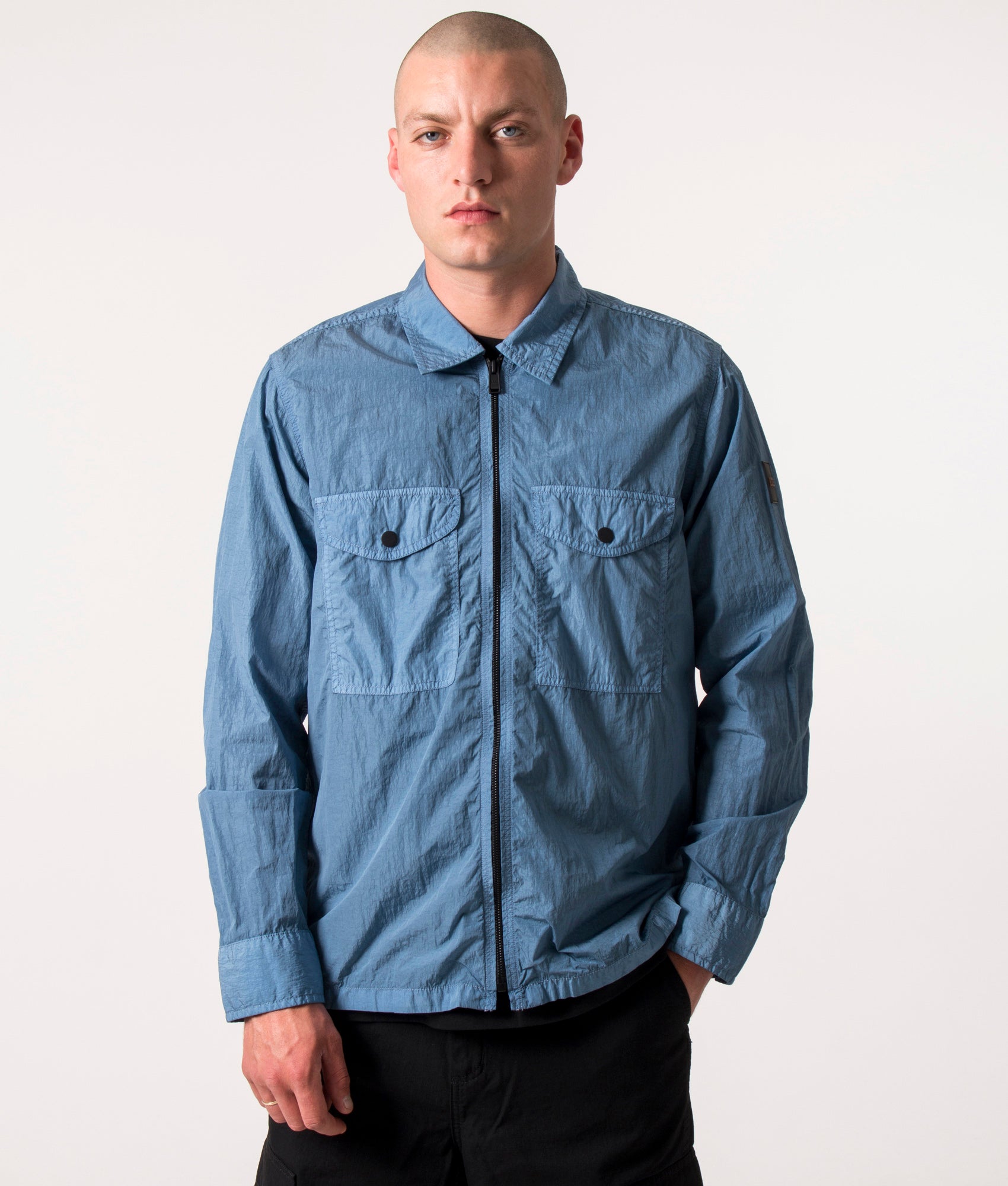 BOSS Mens Oversized Zip Through Lovel 8 Overshirt - Colour: 459 Light/Pastel Blue - Size: Small