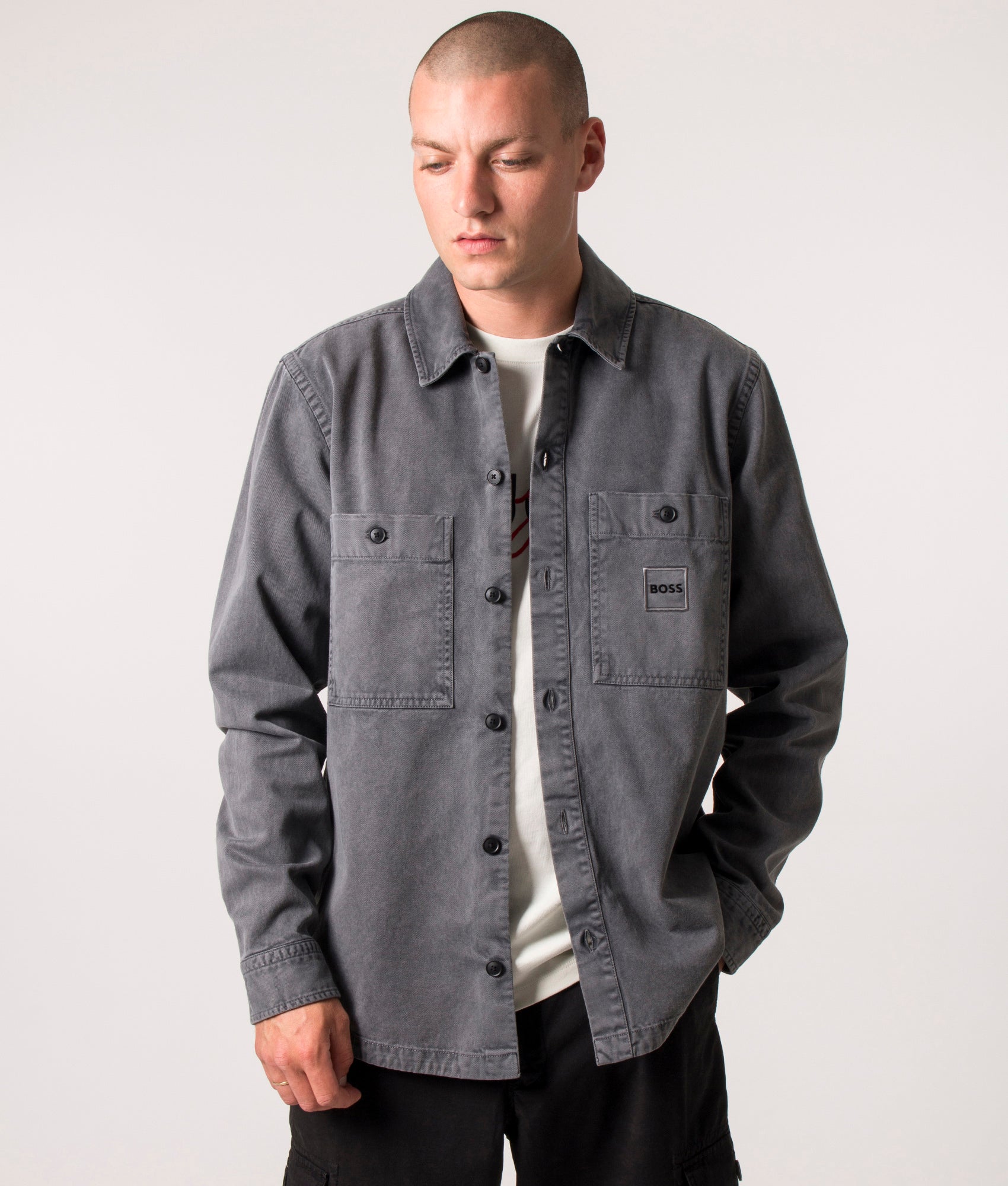 BOSS Mens Oversized Locky 1 Overshirt - Colour: 022 Dark Grey - Size: Medium