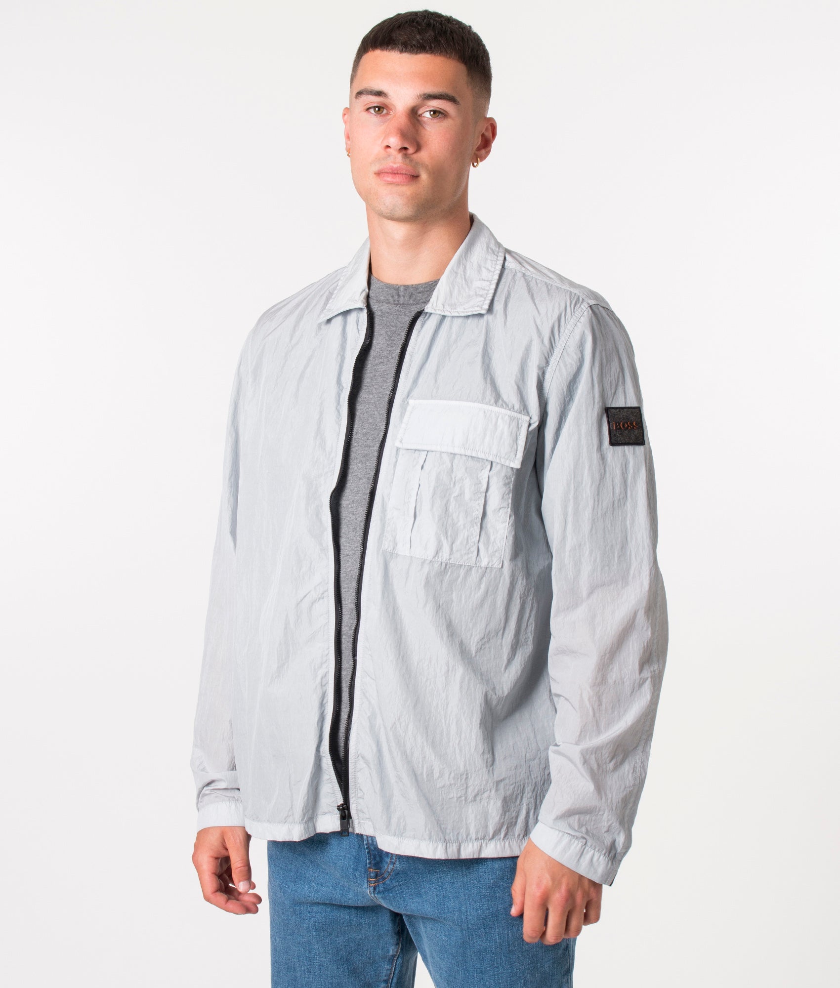 BOSS Mens Oversized Loony Overshirt - Colour: 050 Light/Pastel Grey - Size: Medium