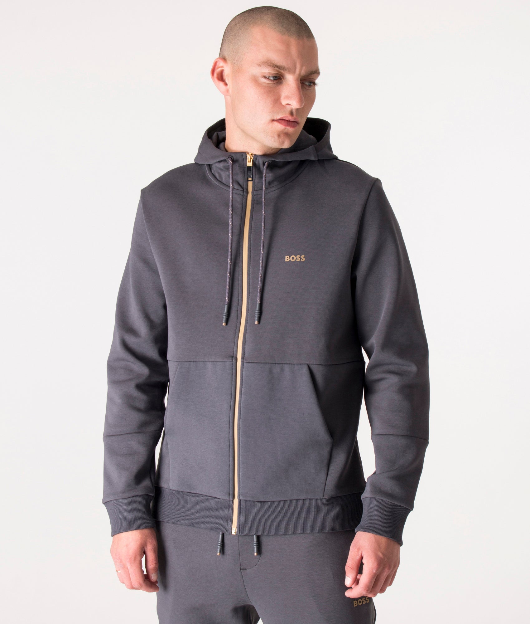 BOSS Mens Zip Through Saggy 1 Hoodie - Colour: 027 Dark Grey - Size: XL