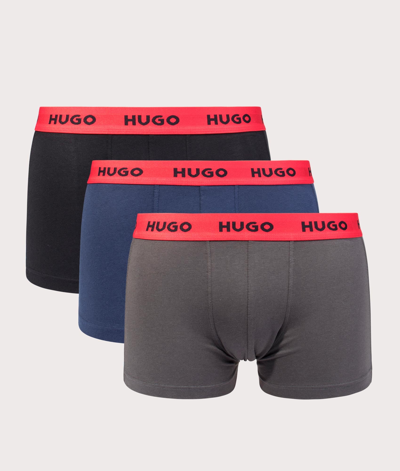 HUGO Mens Three Pack Cotton Stretch Trunks - Colour: 031 Medium Grey - Size: Medium