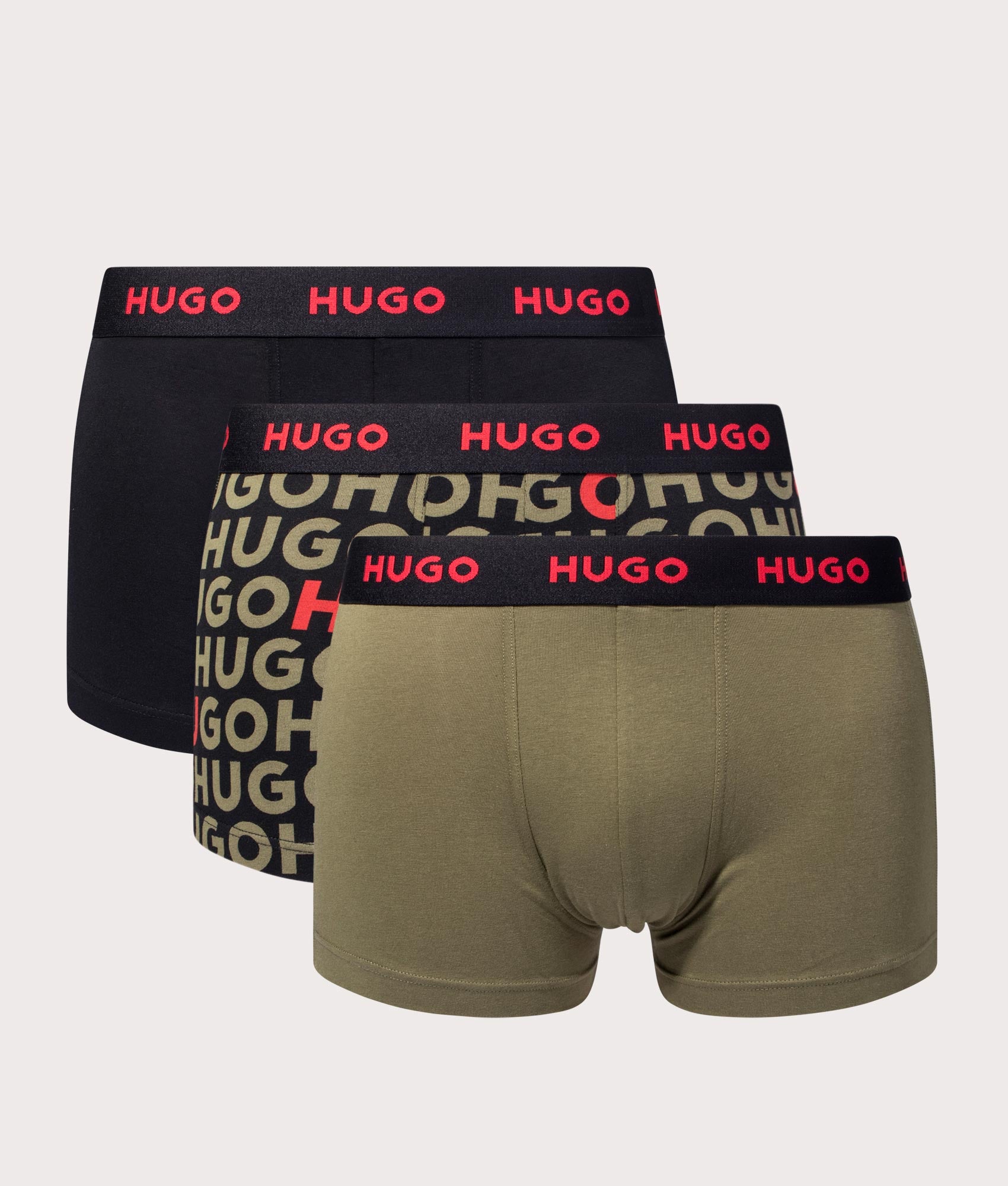 HUGO Mens Three Pack Triplet Design Trunks - Colour: 311 Medium Green - Size: Small