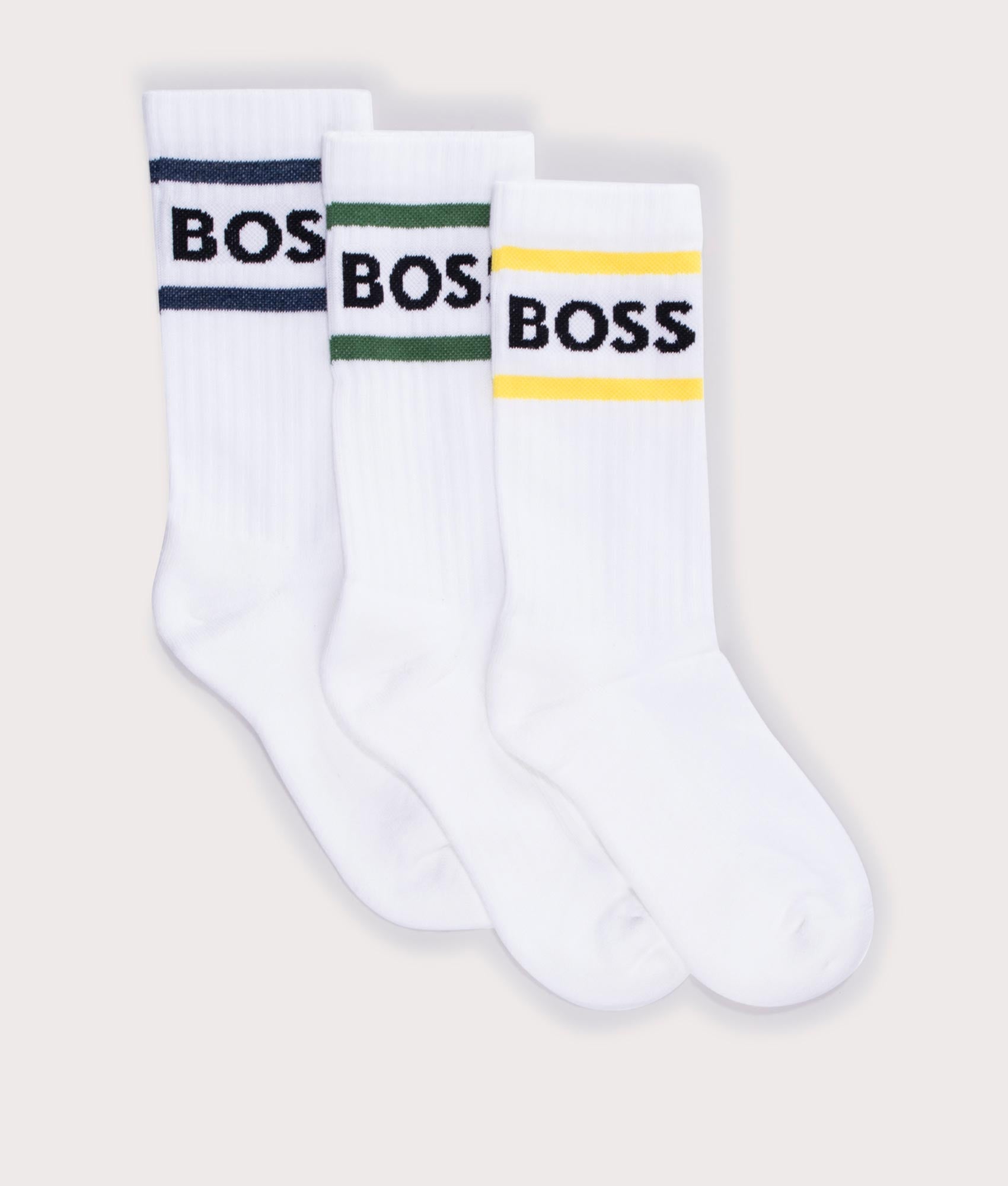 BOSS Mens Three Pack of Short Rib Stripe Logo Socks - Colour: 107 Natural - Size: 6-11