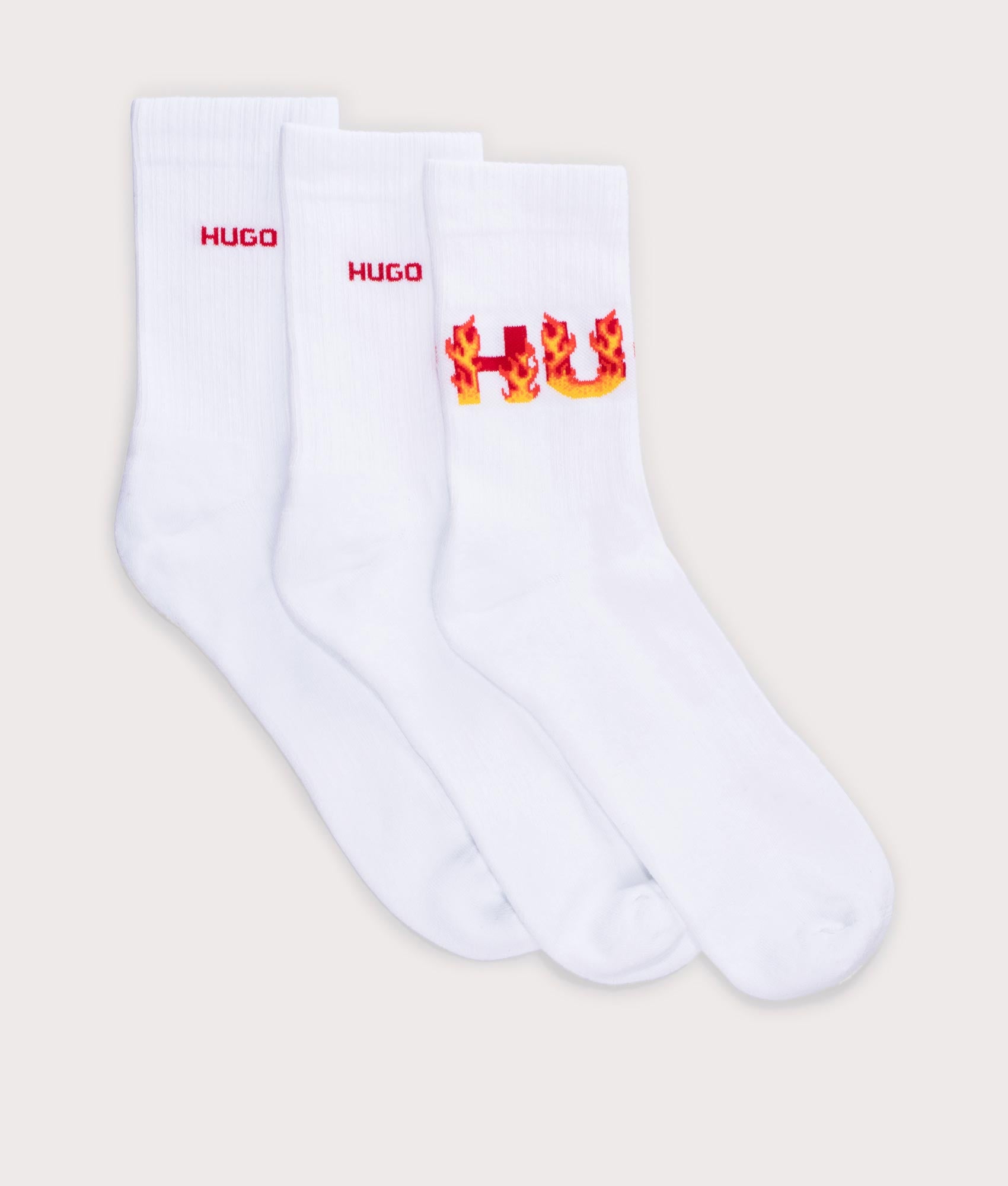 HUGO Mens 3Pack Rib Flame Socks - Colour: 100 White - Size: 6-11