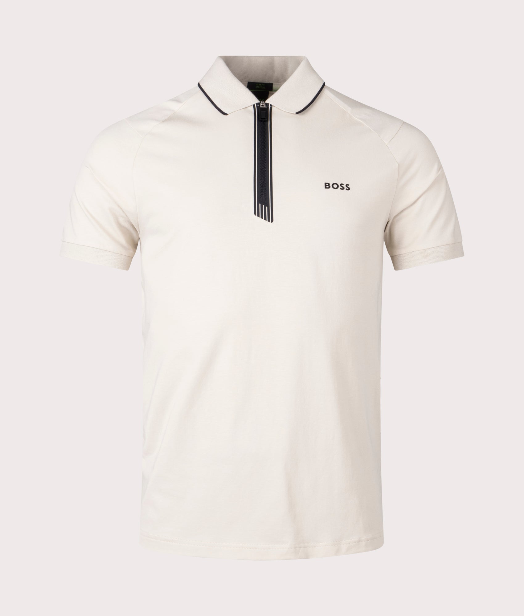 BOSS Mens Philix Zip Plaquet Polo Shirt - Colour: 271 Light Beige - Size: Large