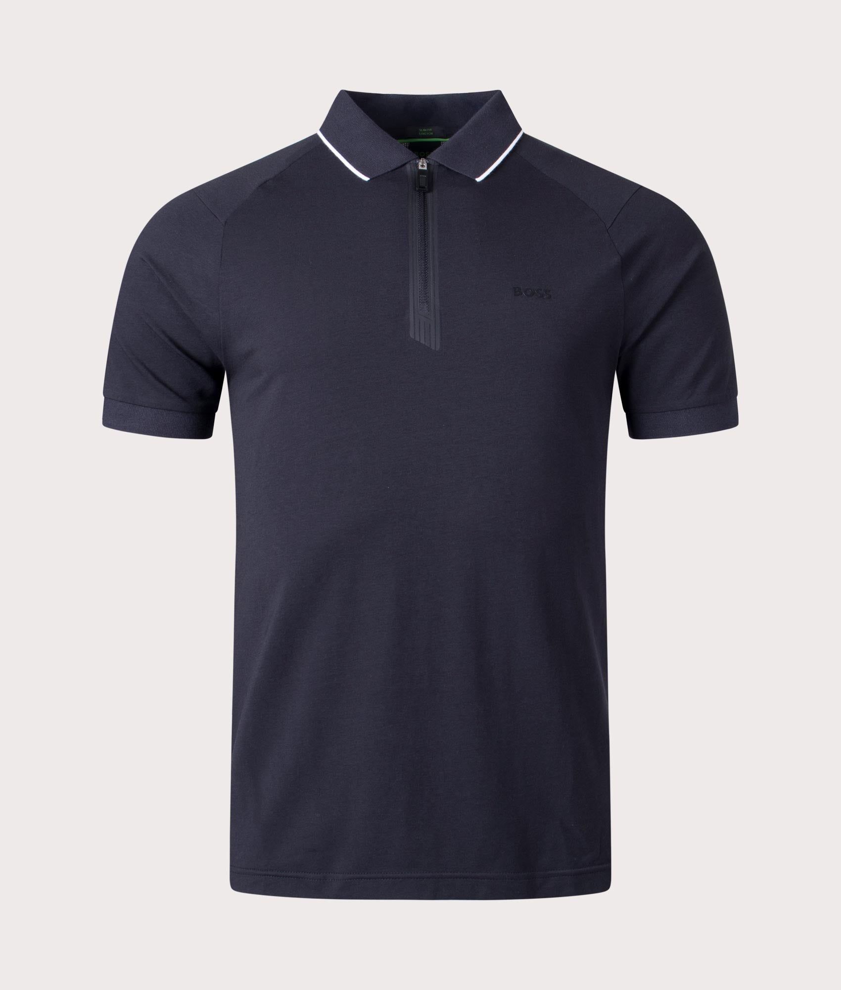 BOSS Mens Philix Zip Plaquet Polo Shirt - Colour: 001 Black - Size: Medium