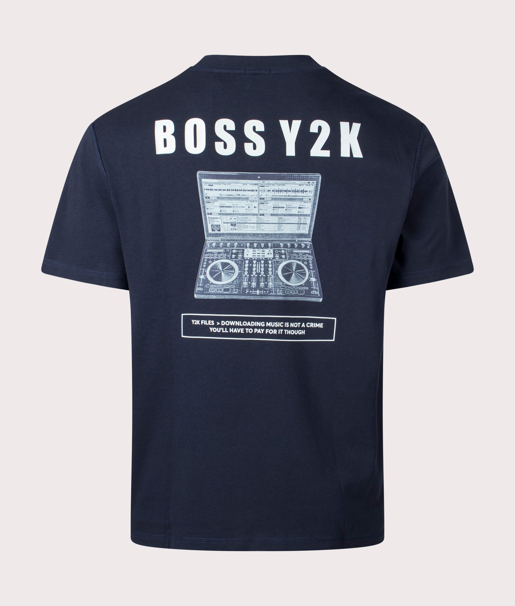 BOSS Mens Oversized Tee Music Y2K T-Shirt - Colour: 404 Dark Blue - Size: XL