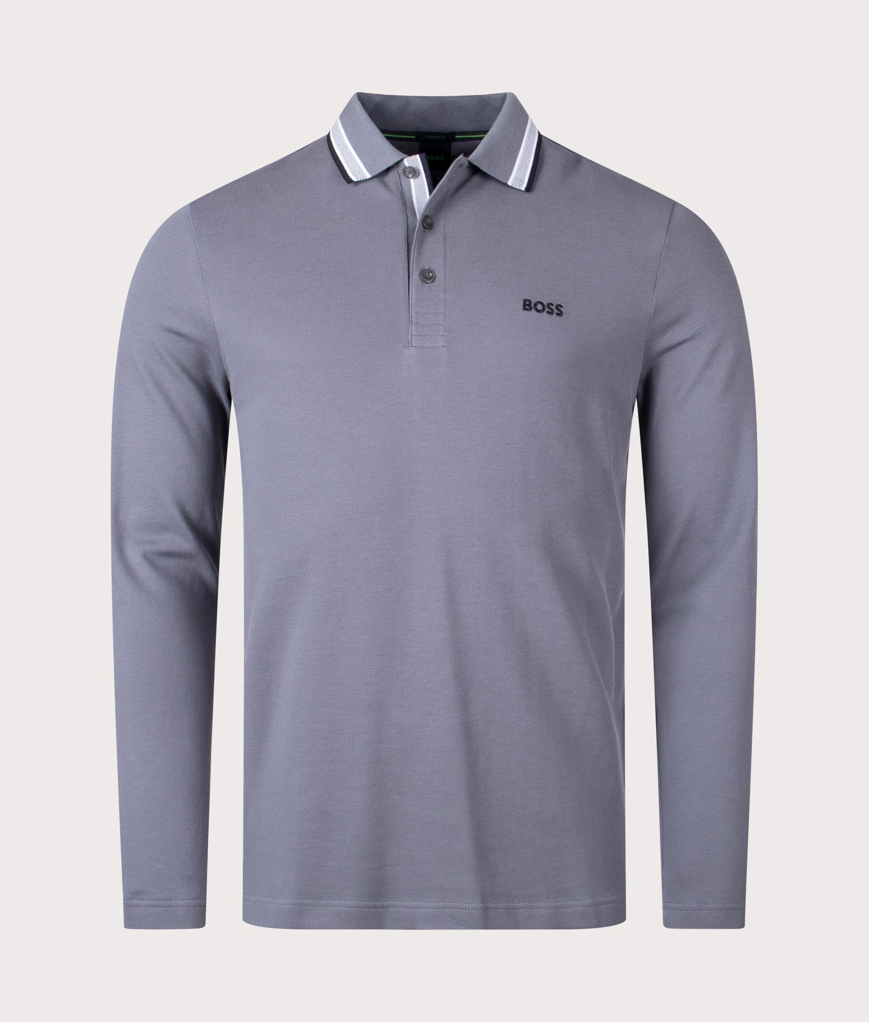 BOSS Mens Plisy Long Sleeve Polo Shirt - Colour: 036 Medium Grey - Size: Medium