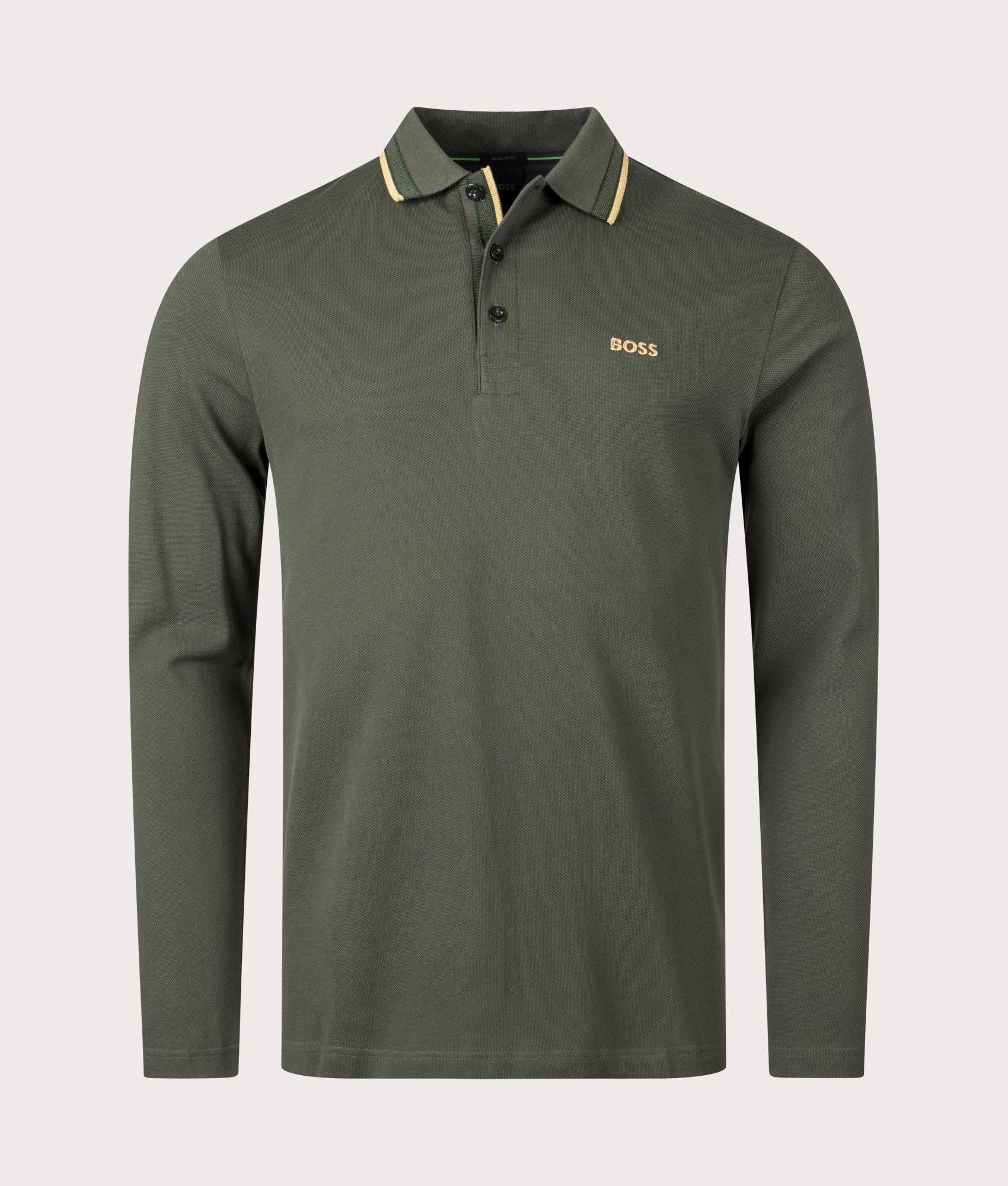 BOSS Mens Plisy Long Sleeve Polo Shirt - Colour: 379 Open Green - Size: XL