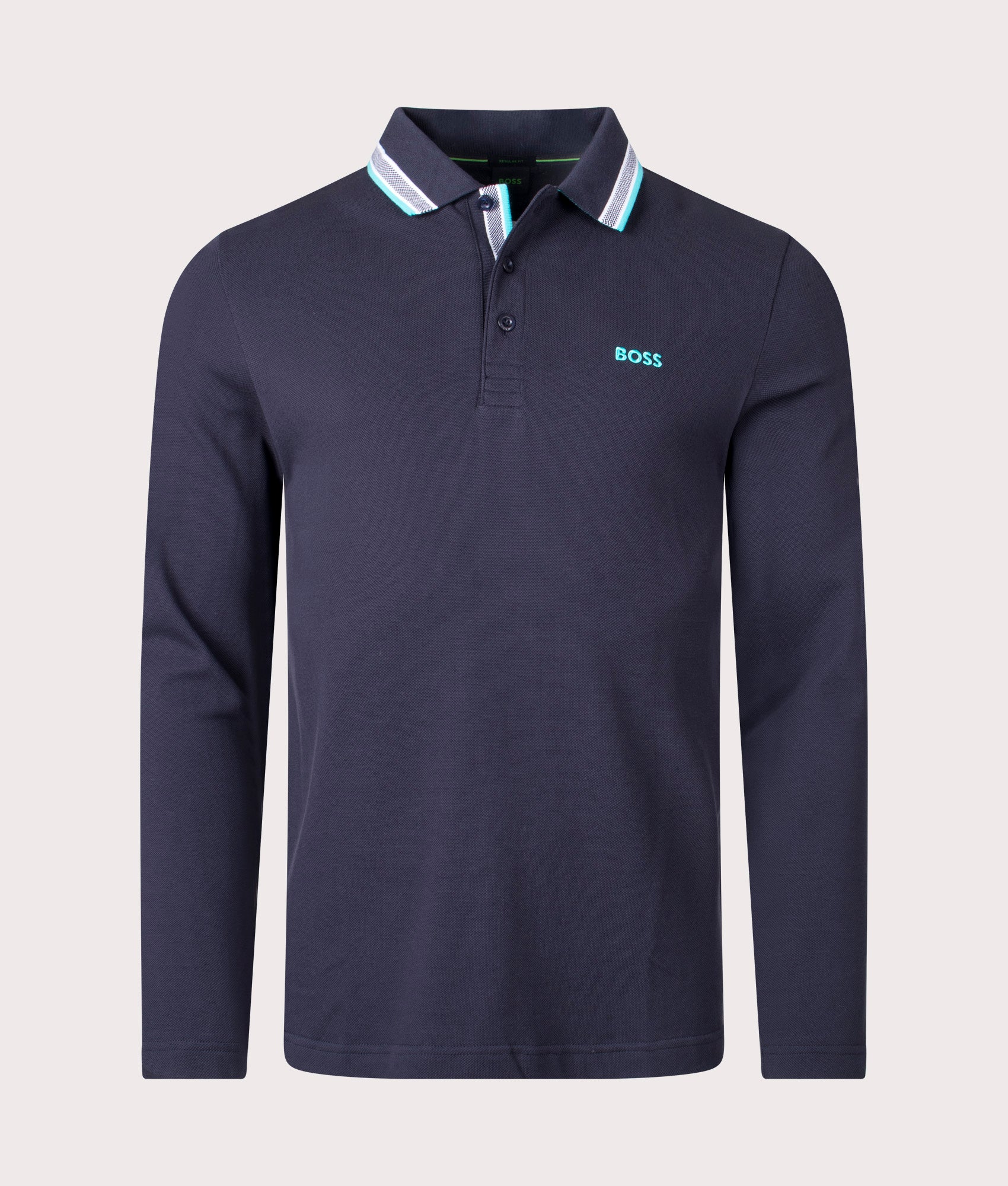 BOSS Mens Plisy Long Sleeve Polo Shirt - Colour: 402 Dark Blue - Size: Large