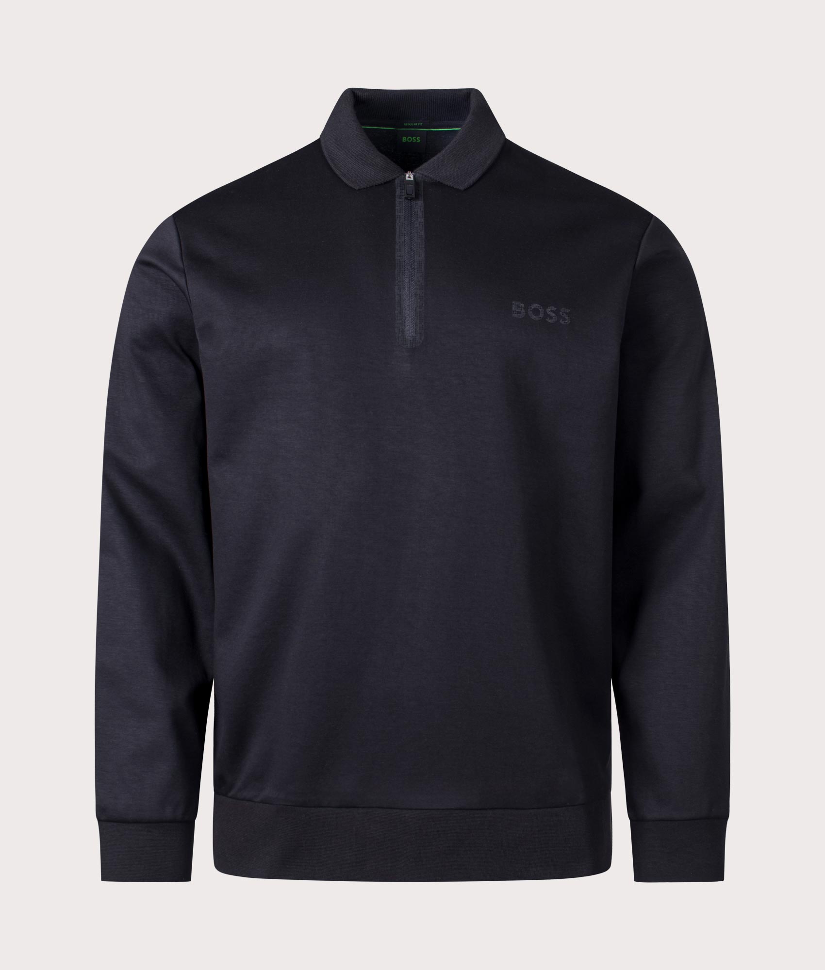 BOSS Mens Plisy Mirror Long Sleeve Polo Shirt - Colour: 001 Black - Size: Medium