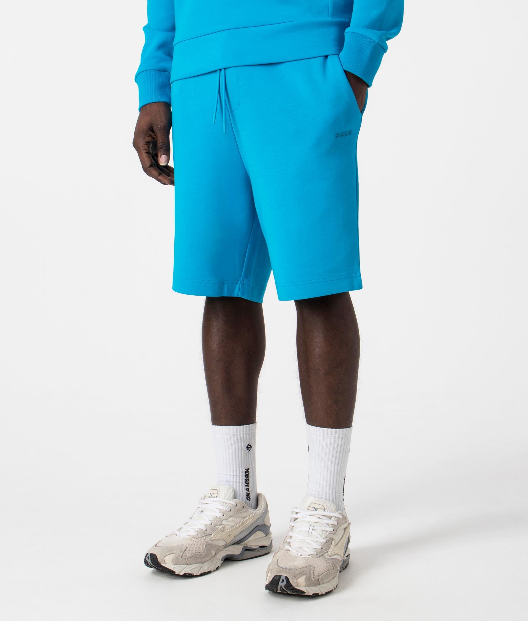 BOSS Mens Headlo Sweat Shorts - Colour: 442 Turquoise/Aqua - Size: Medium