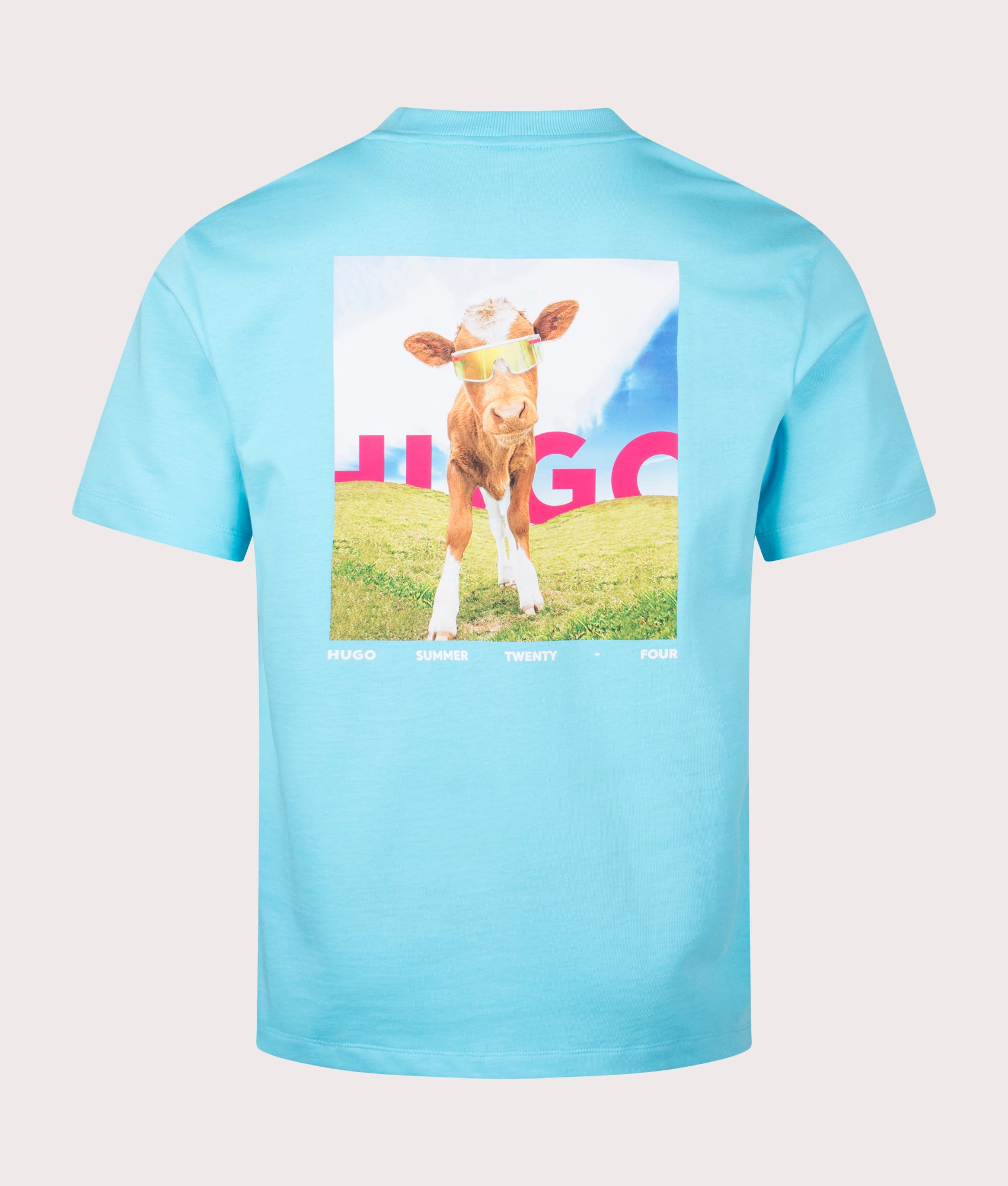 HUGO Mens Dowidom Back Print T-Shirt - Colour: 443 Turquoise/Aqua - Size: Medium