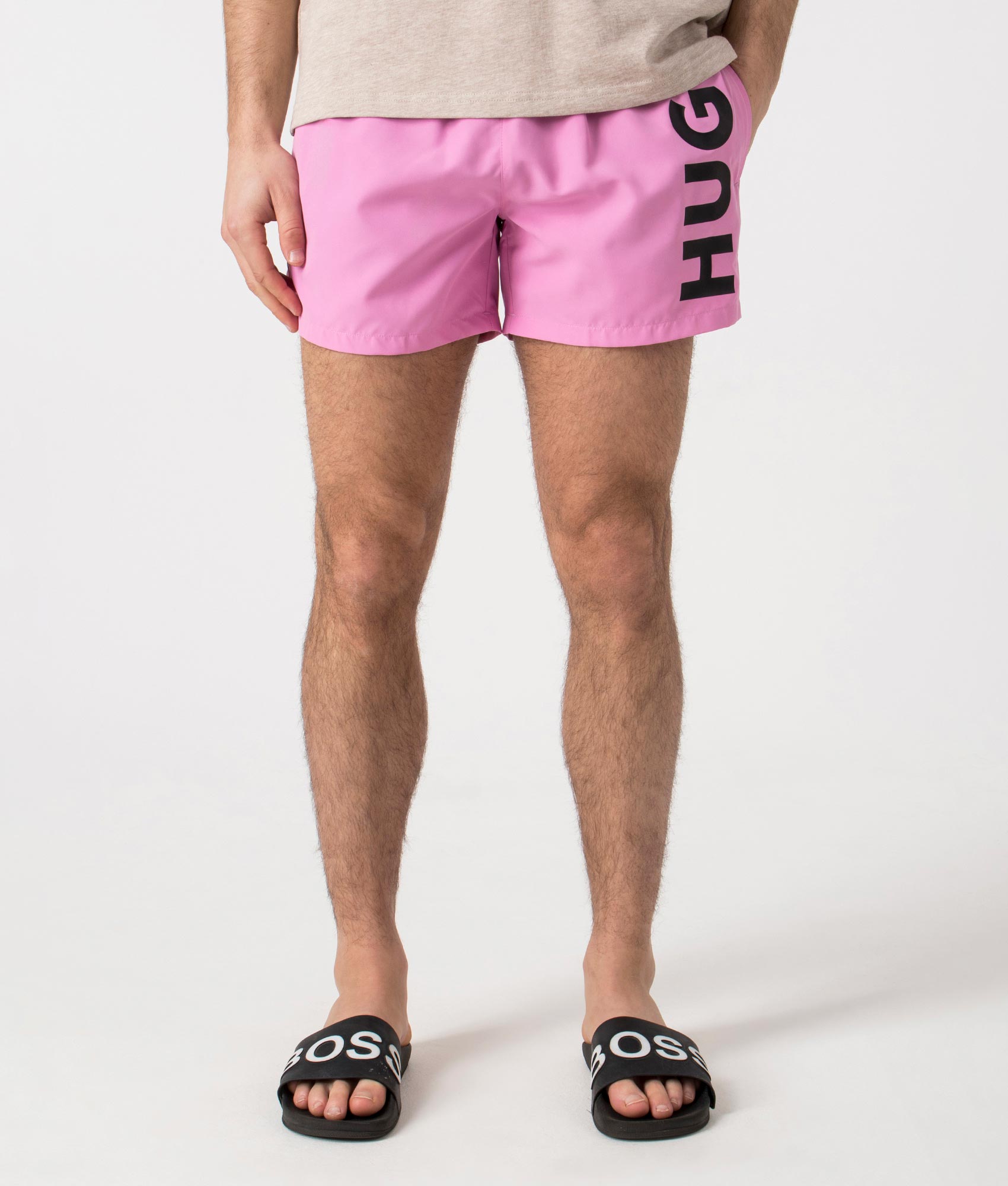 HUGO Mens ABAS Lined Swim Shorts - Colour: 661 Medium Pink - Size: Large