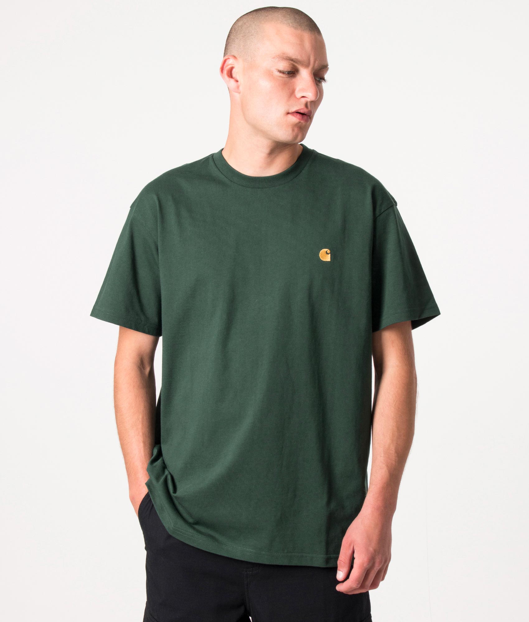 Carhartt WIP Mens Relaxed Fit Chase T-Shirt - Colour: 1NVXX Discovery Green/Gold - Size: XL