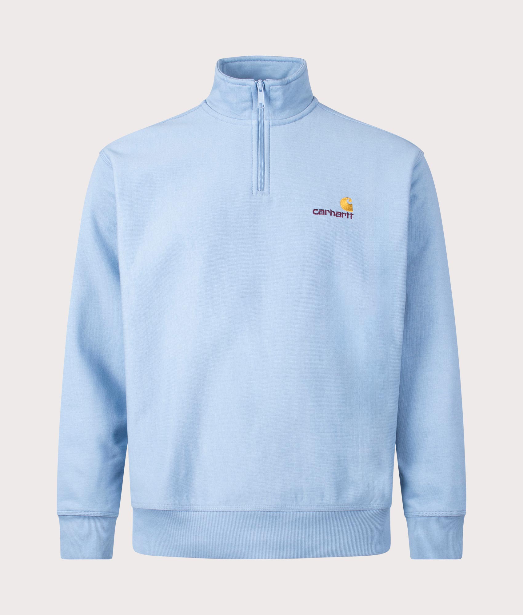 Carhartt WIP Mens Relaxed Fit Quarter Zip American Script Sweatshirt - Colour: 0F4XX Frosted Blue - 