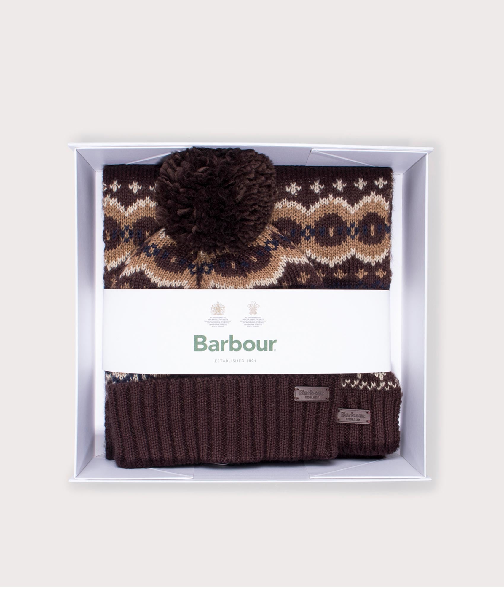 Barbour Lifestyle Mens Fairisle Beanie and Scarf Gift Set - Colour: TN63 Autumn Dress - Size: One Si