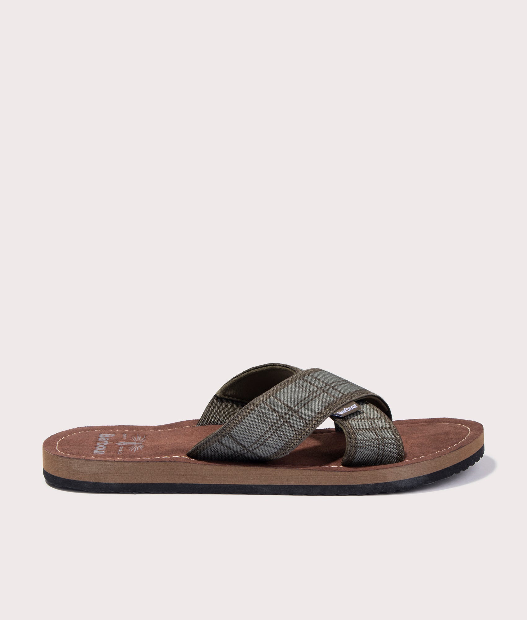 Barbour Lifestyle Mens Tartan Toeman Beach Sandals - Colour: TN16 Olive Tartan - Size: 10