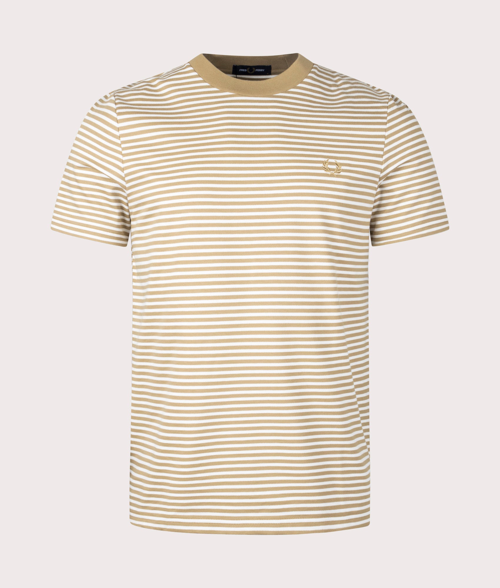 Fred Perry Mens Fine Stripe Heavy Weight T-Shirt - Colour: U72 Snow White/Warm Stone - Size: Large