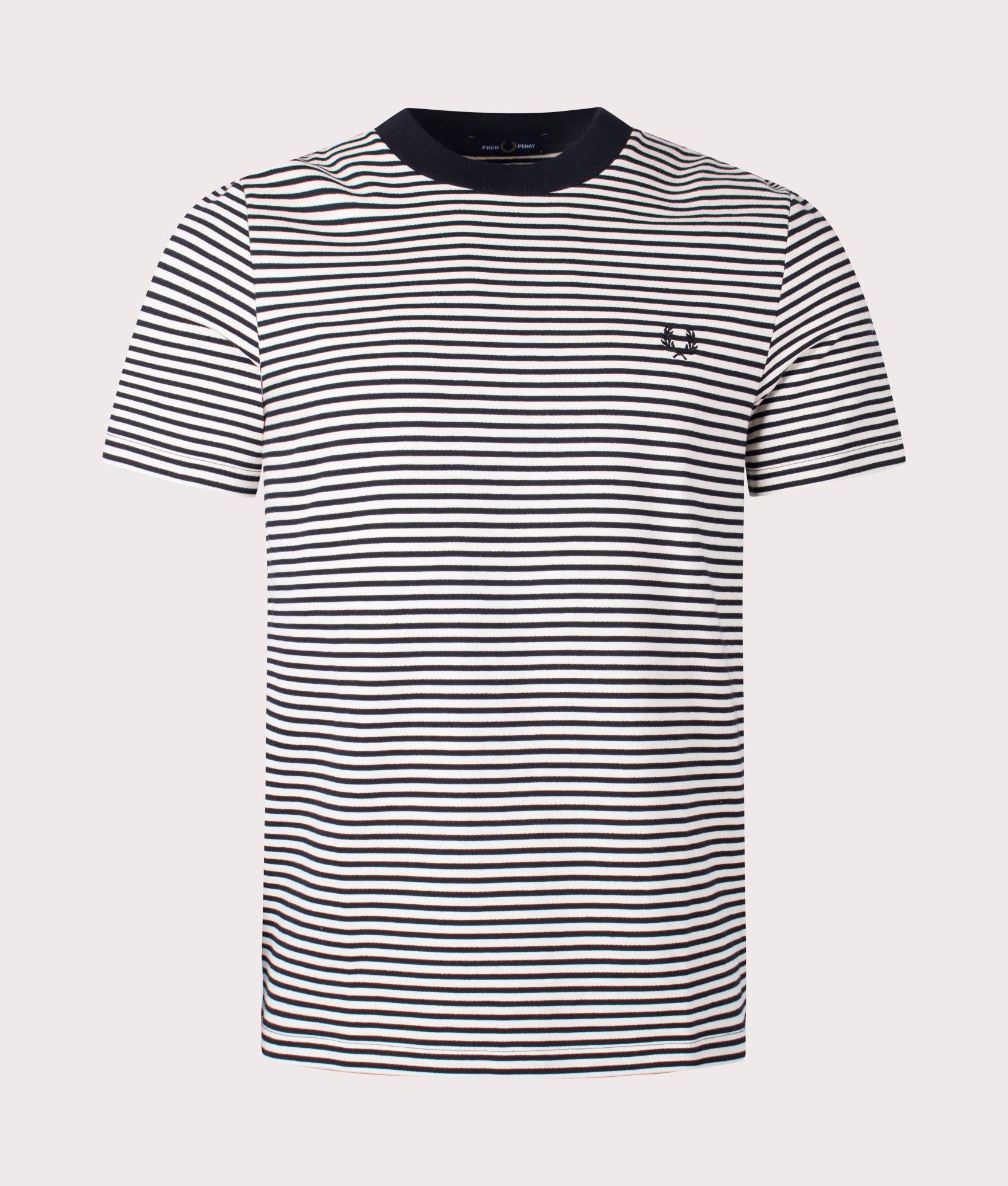 Fred Perry Mens Fine Stripe Heavy Weight T-Shirt - Colour: V54 Oatmeal/Black - Size: Large