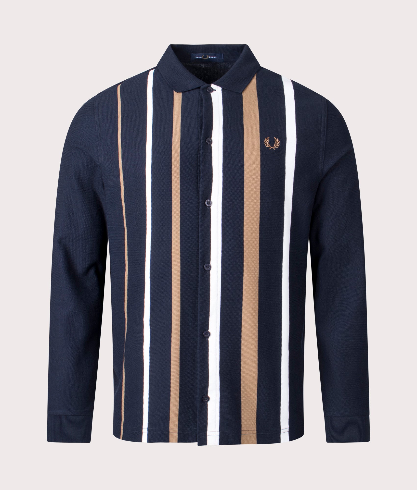 Fred Perry Mens Gradient Stripe Long Sleeve Polo Shirt - Colour: 608 Navy - Size: XL