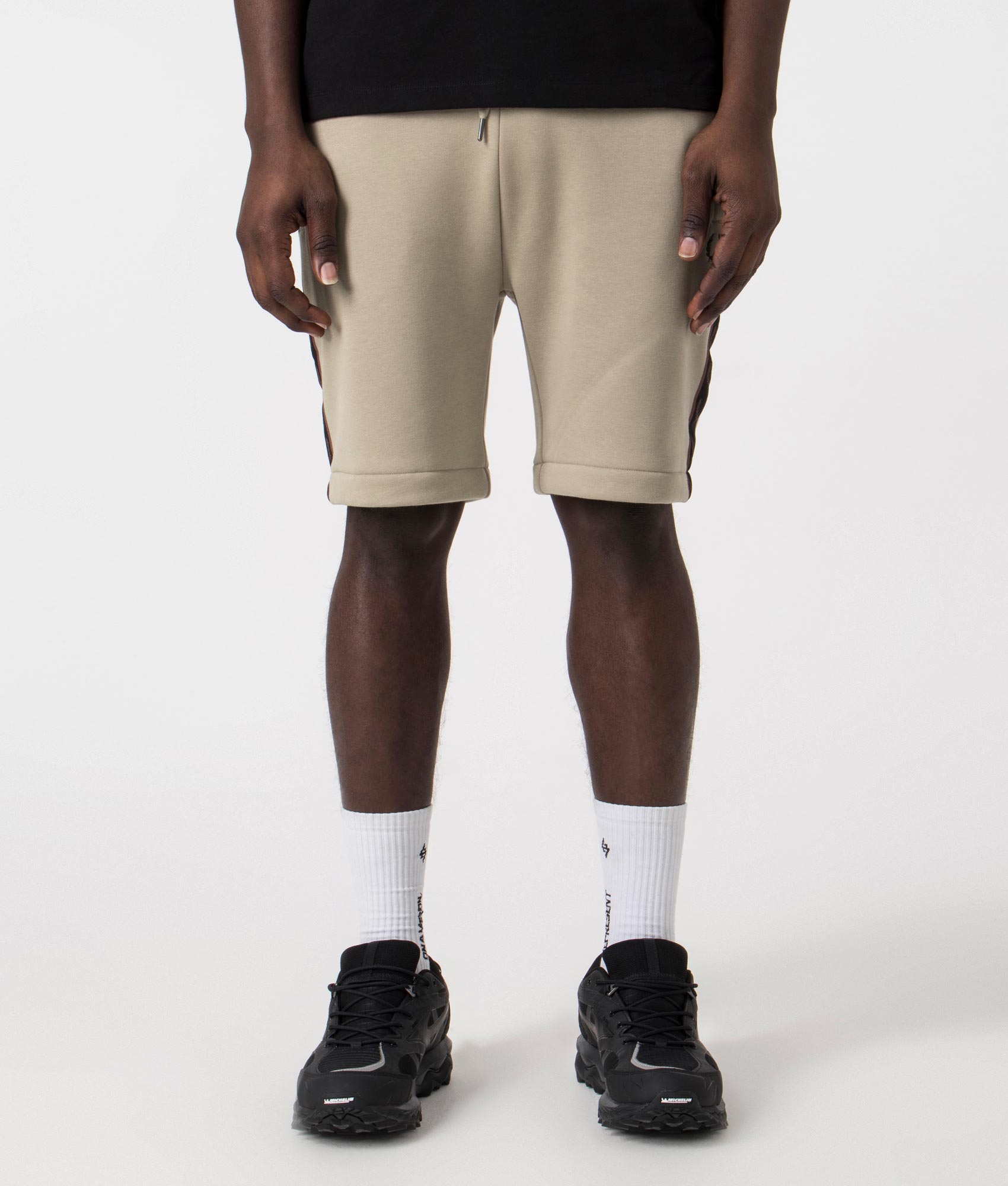 Fred Perry Mens Taped Sweat Shorts - Colour: U84 Warm Grey/Brick - Size: Medium