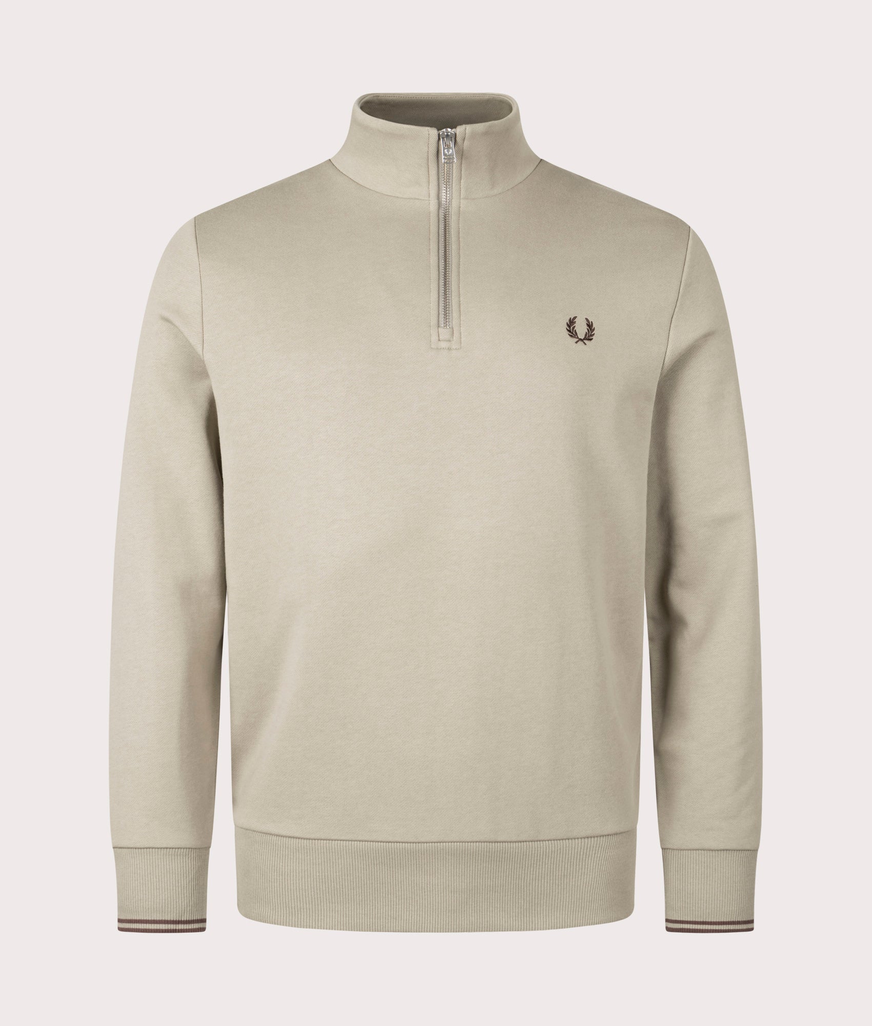 Fred Perry Mens Quarter Zip Sweatshirt - Colour: U84 Warm Grey/Carrington Road Brick - Size: Medium