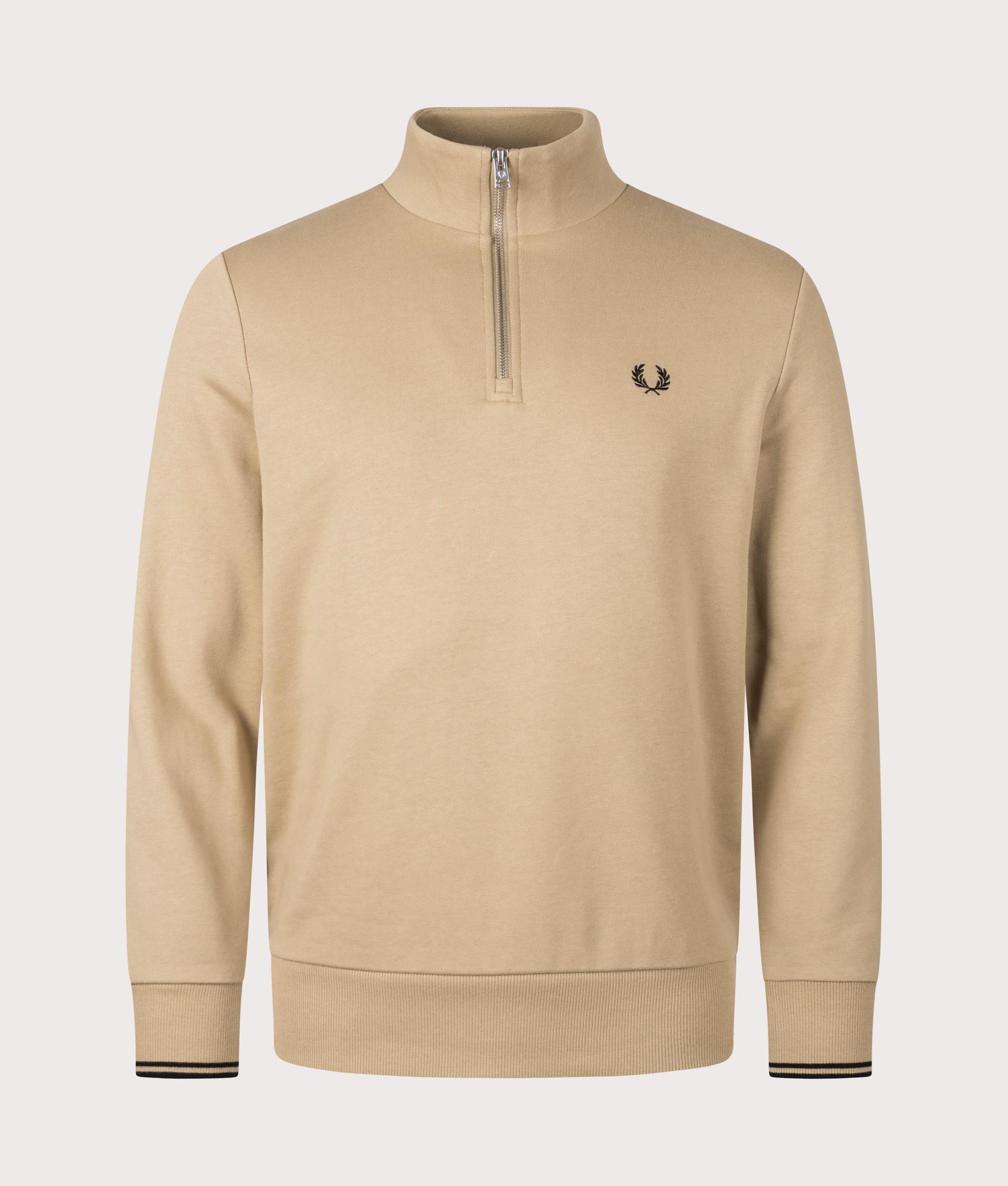 Fred Perry Mens Quarter Zip Sweatshirt - Colour: U88 Warm Stone/Black - Size: Medium